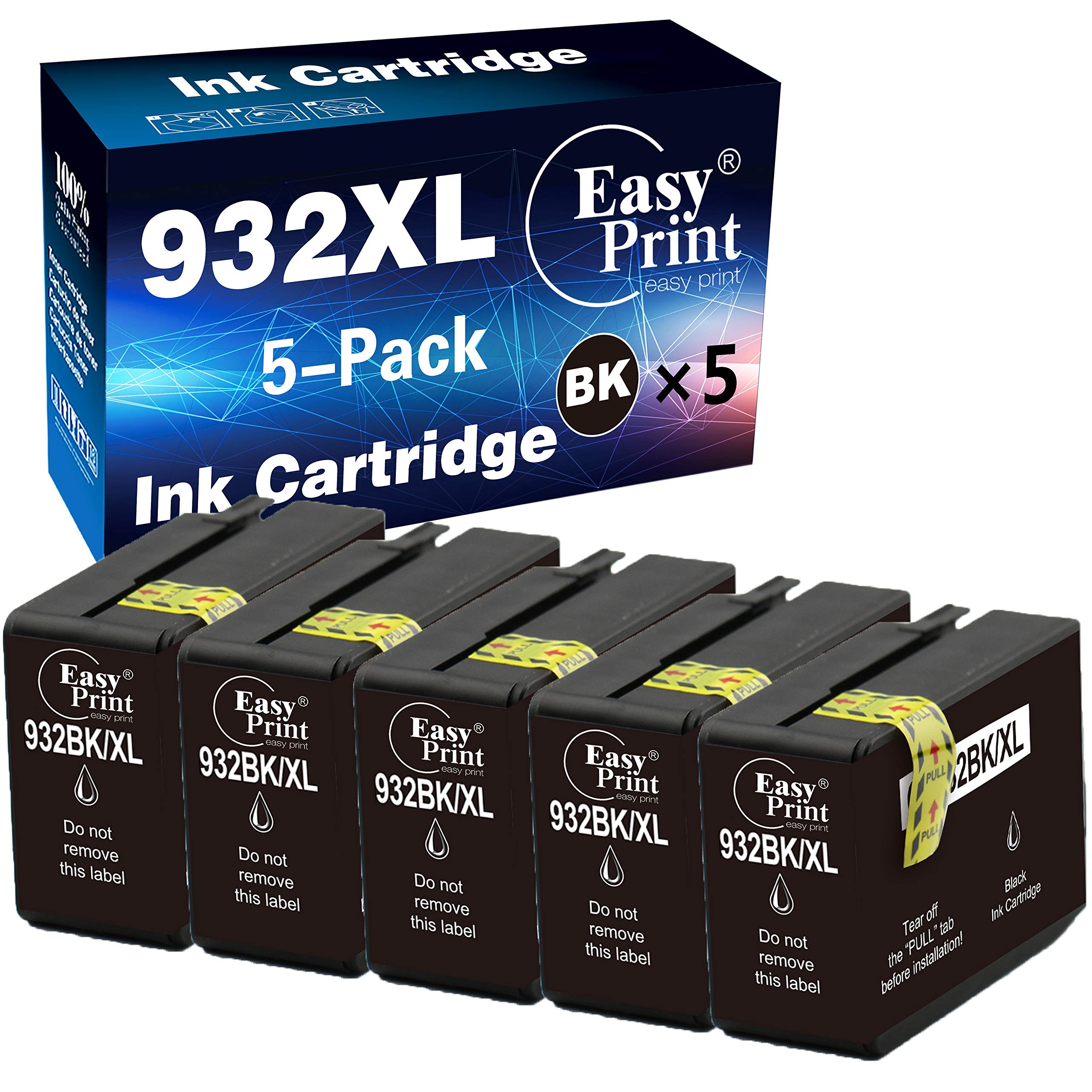 EASYPRINT 5-Pack Compatible 932XL 933XL Ink Cartridges (5 Black) for HP Officejet 6600 6700 7610 7612 Printers - High Yield Printing for Home Office & Small Business Use