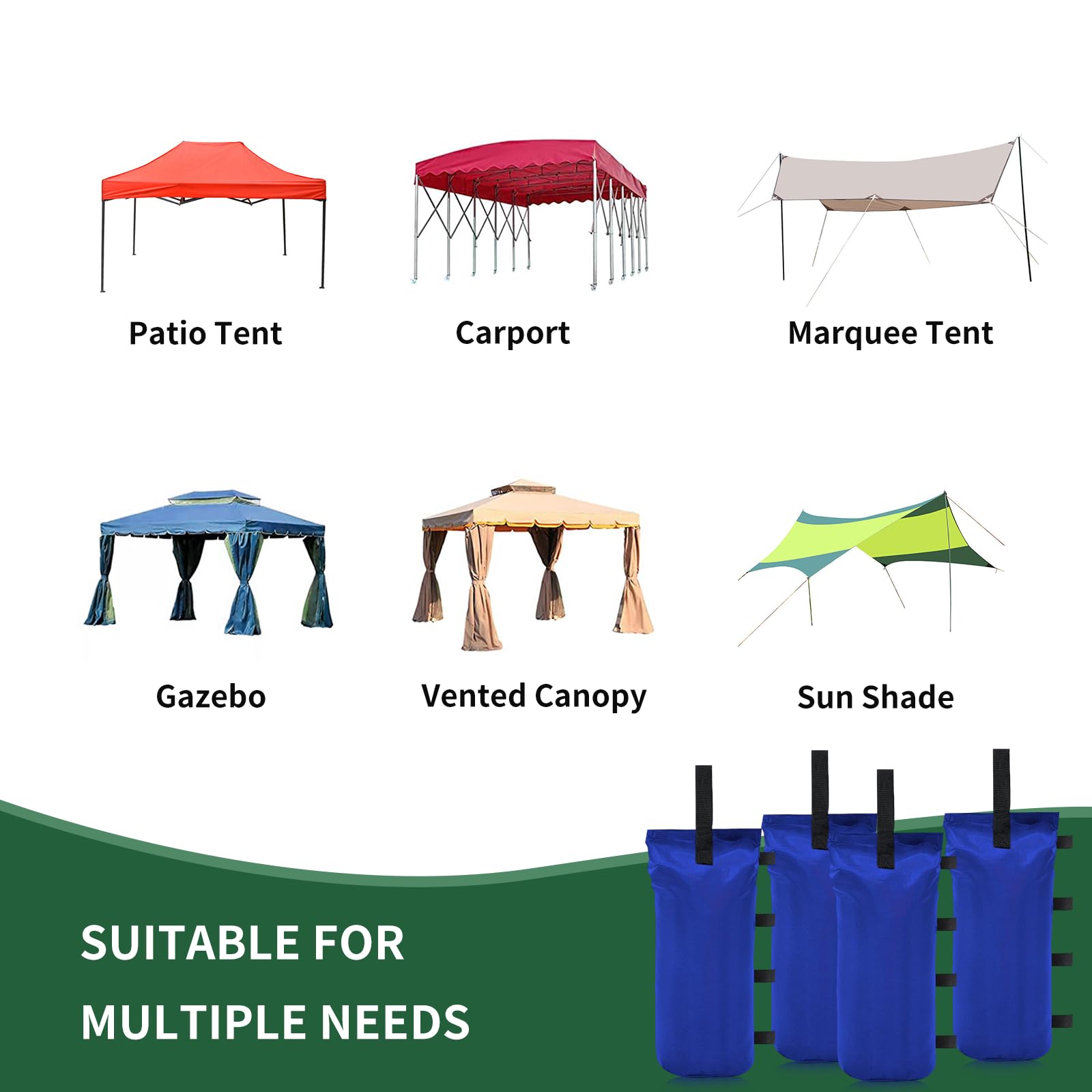 Heavy Duty Canopy Weight Bags (150LBS) - Set of 4 Sand Bags for Pop Up Canopy Tent, Instant Outdoor Sun Shelter & Patio Umbrella - Premium Blue - Perfect for Beach, Camping, Backyard Parties & Outdoor Events