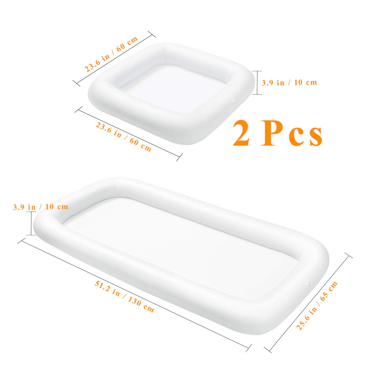Hemoton 3-Piece Inflatable Ice Serving Tray Set - Waterproof Salad Food & Drink Cooler with Drain Plug - Perfect for Picnic, Camping, Beach, BBQ, Pool Party (White)