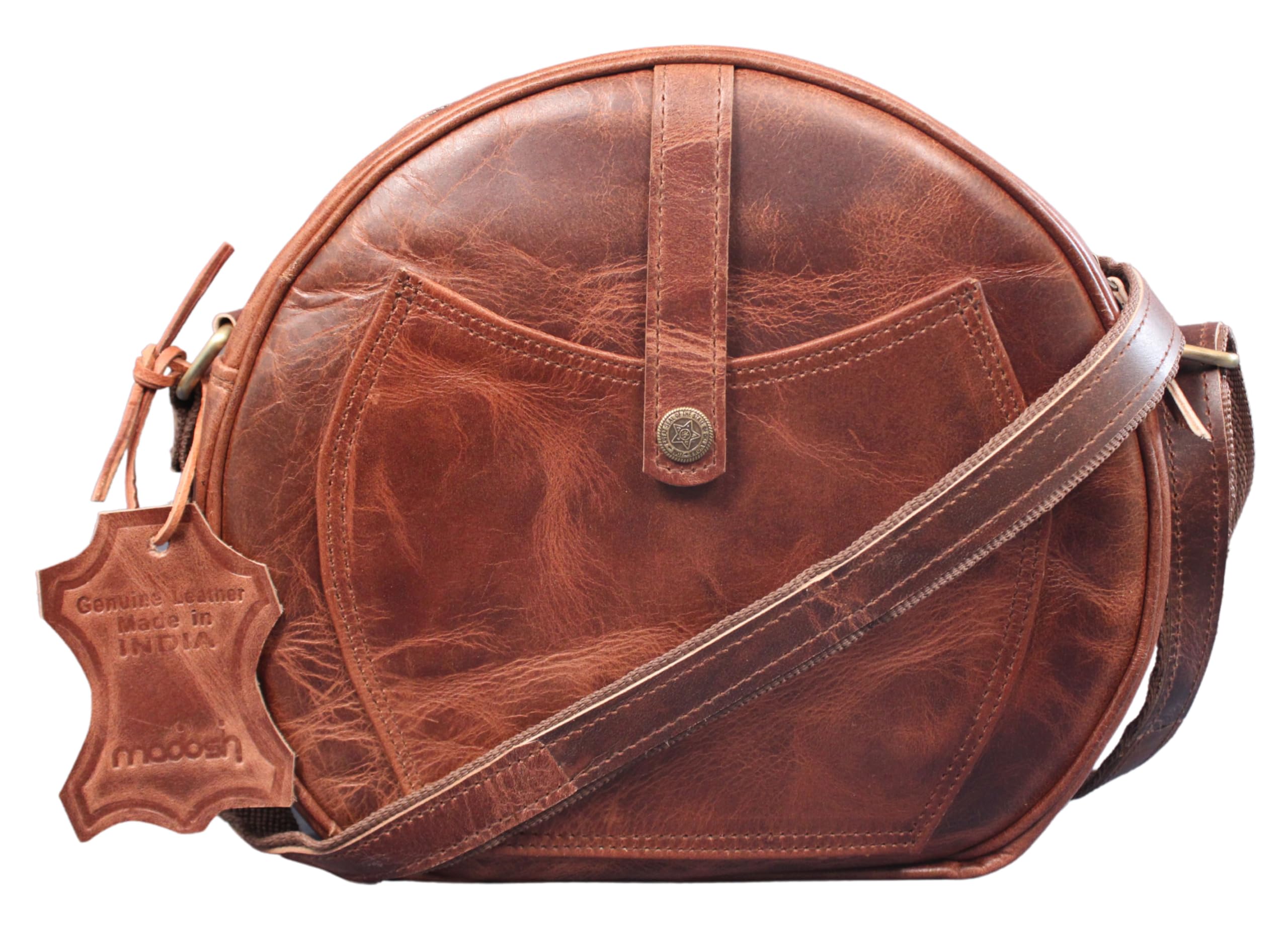 Genuine Leather Crossbody Bag for Women - Madosh Round Sling Purse with Adjustable Strap, Perfect for Travel, Shopping & Everyday Use