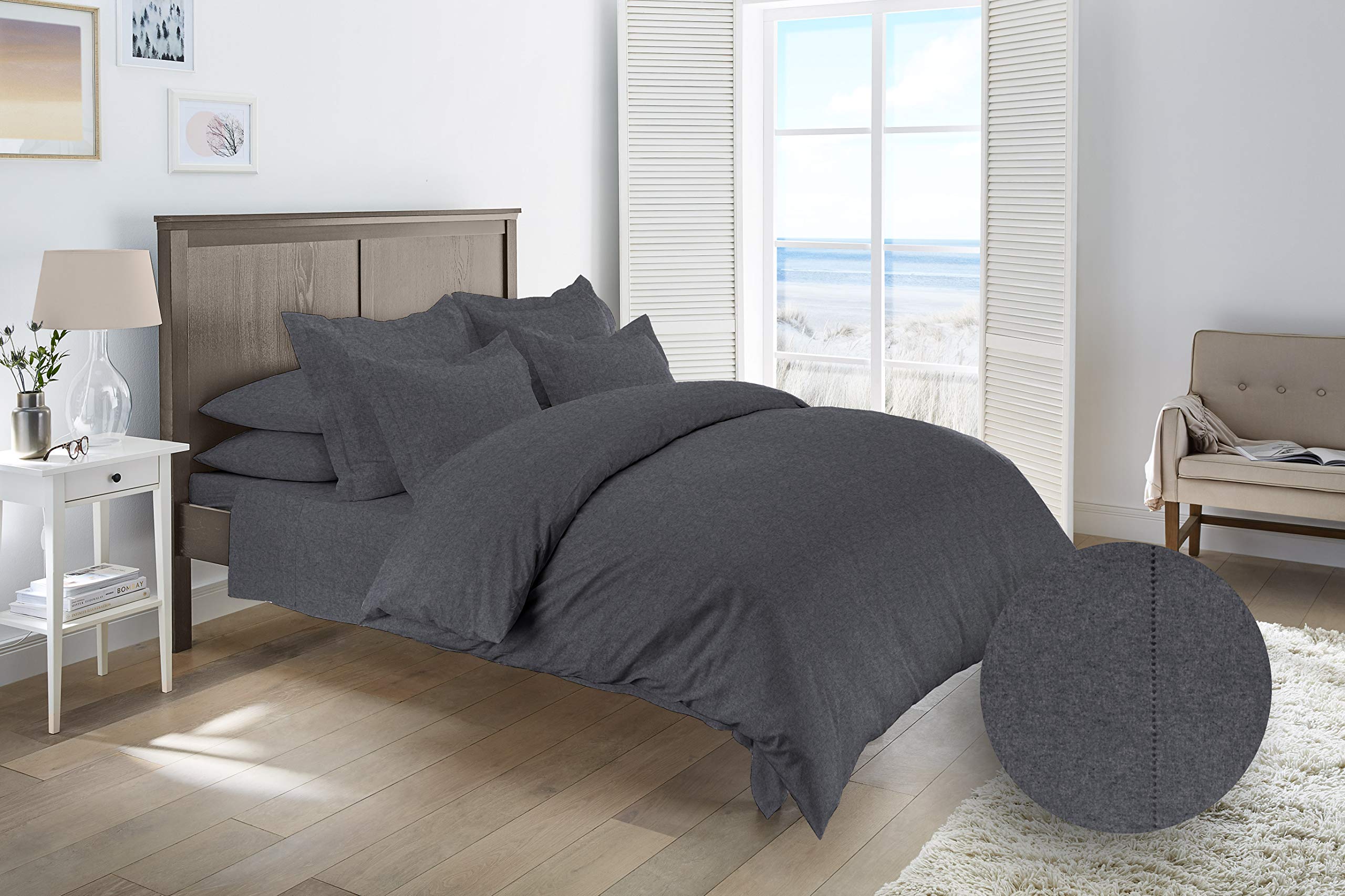Premium German Flannel Sheets & Pillowcases Set - 4 Piece King Size Bedding in Charcoal Grey | Ultra Soft & Warm for Winter | Perfect for Cozy Nights & Cold Weather Comfort