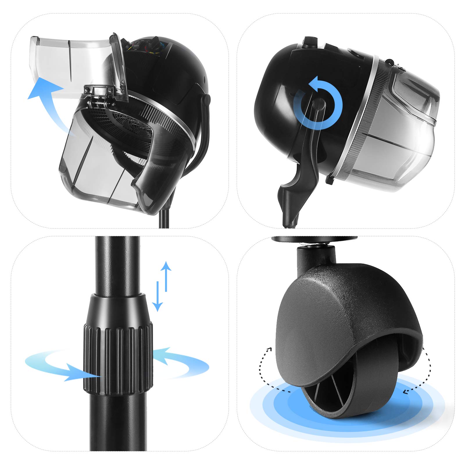 Professional Adjustable Salon Hood Hair Dryer with Rolling Base & Wheels - Artist Hand Bonnet Hair Dryer for Home & Salon Use - Perfect for Styling, Drying & Setting Hair
