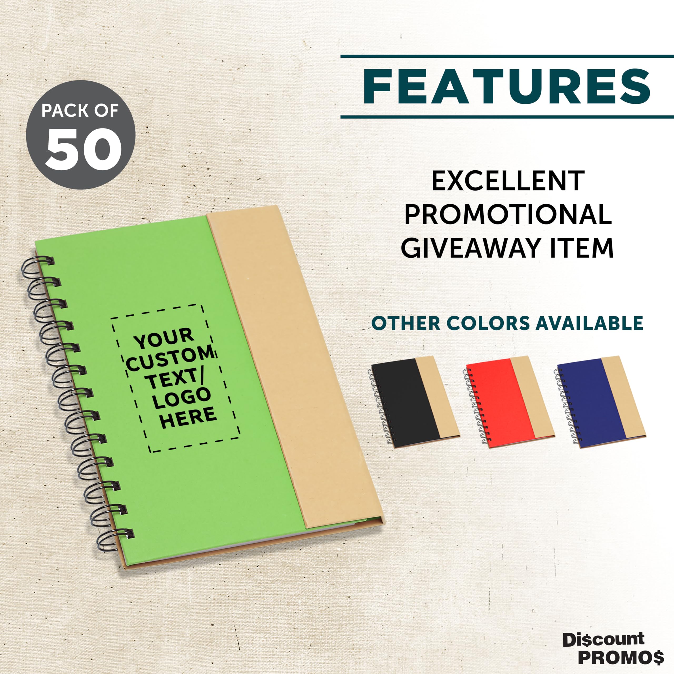 Custom Eco-Friendly Spiral Notebooks with Pens - Set of 50 Personalized Bulk Pack for School, Office & Home - Sustainable Green Stationery - Ideal for Students, Professionals & Gifts