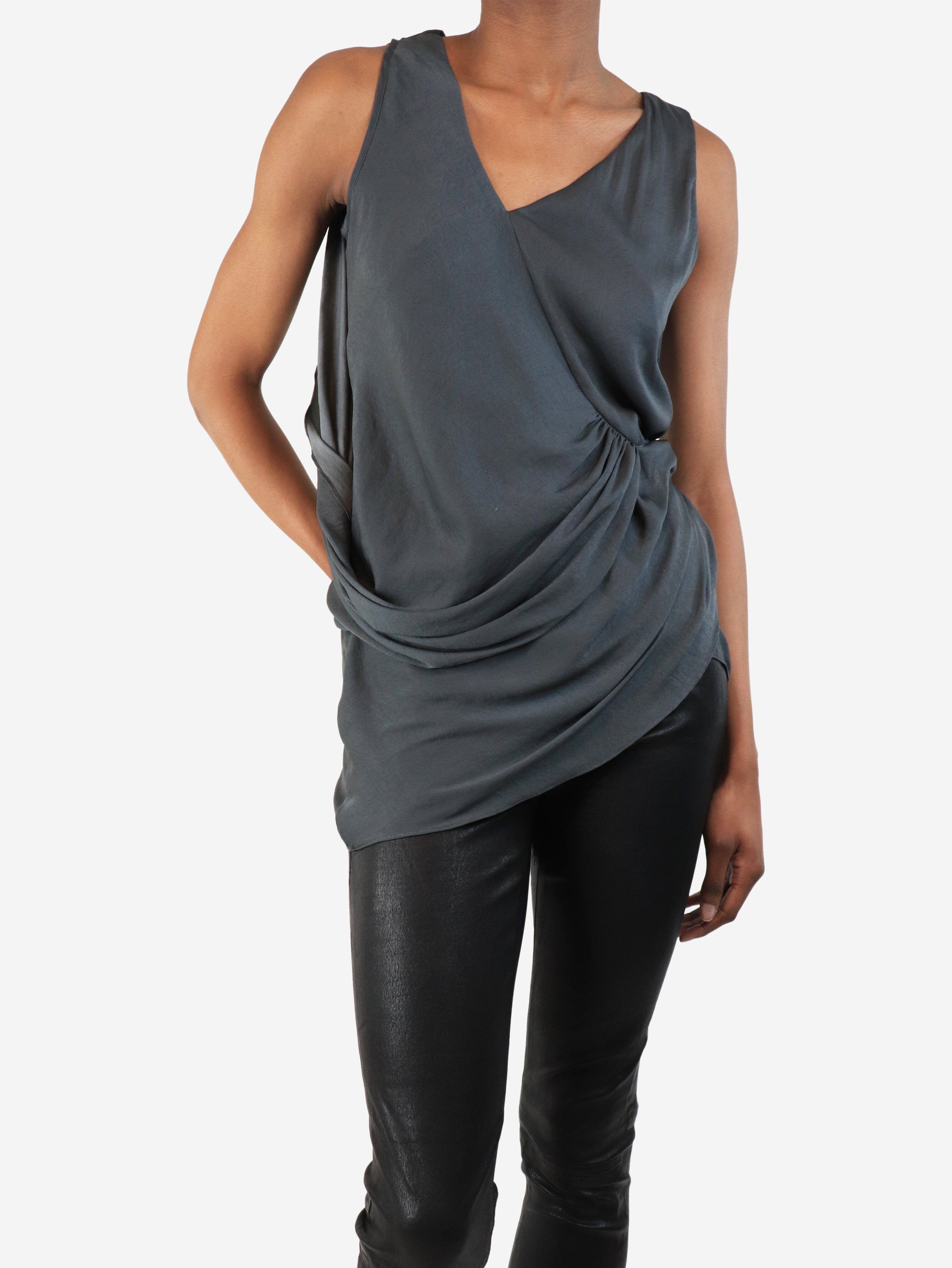 Charcoal Asymmetrical Draped Top for Women - Size XS | Trendy Casual & Party Wear | Perfect for Date Nights & Evening Outfits