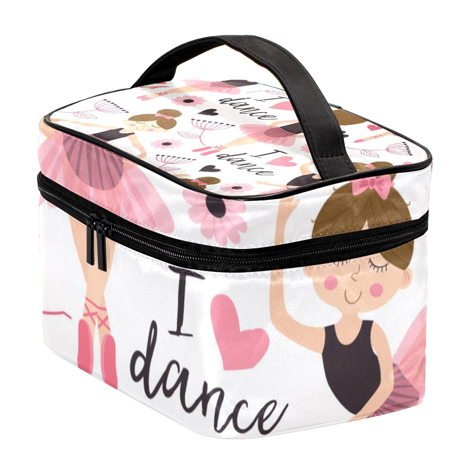 Pink Ballet Floral Travel Makeup Bag for Women & Girls - Large Cosmetic Organizer with Zipper, Cute Toiletry Case for Dance Class, Gym, Vacation & Daily Use