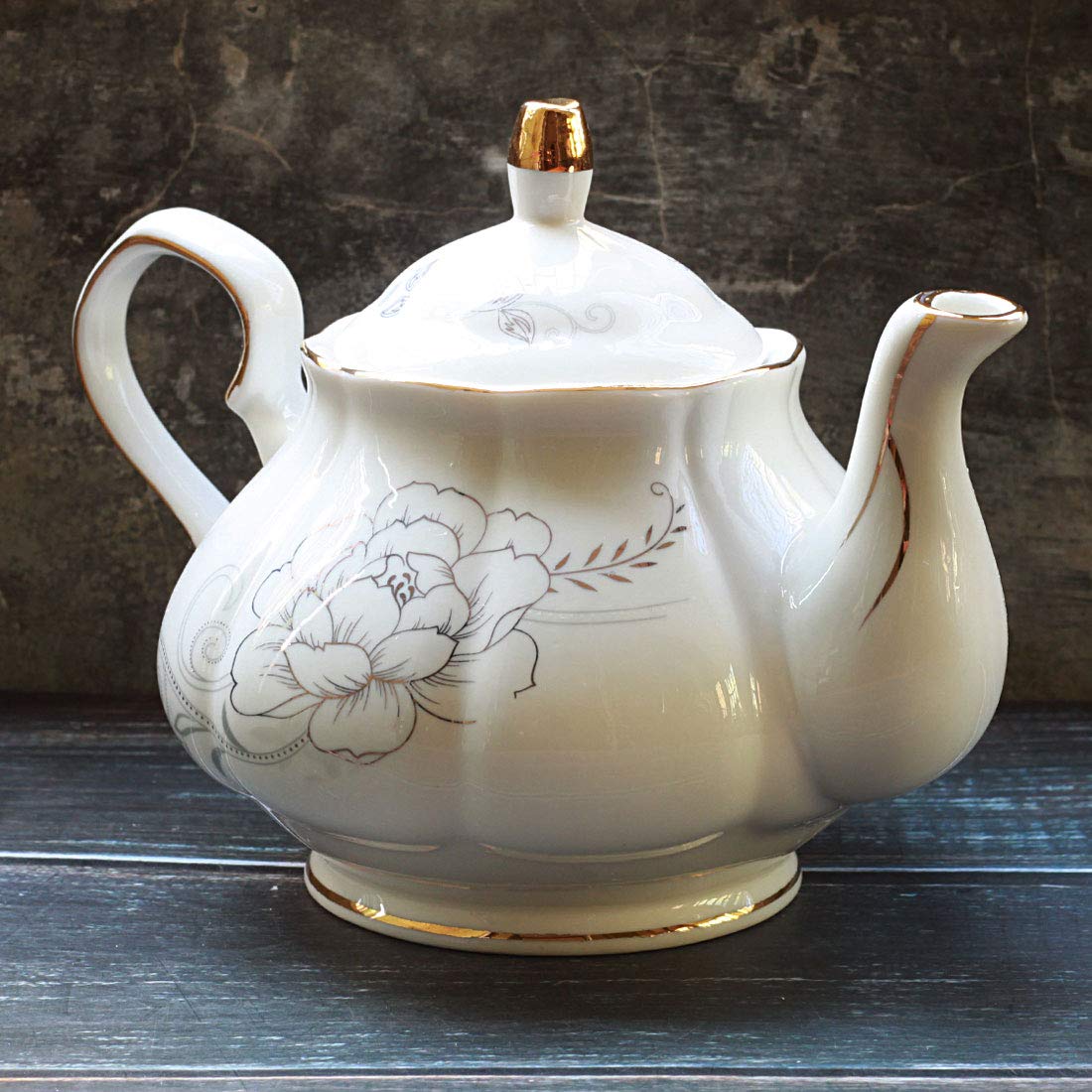 Premium Jomop Ceramic Teapot with Elegant Floral Design - 855ml (4 Cups) in Luxurious Gold - Perfect for Afternoon Tea, Gifts & Home Decor