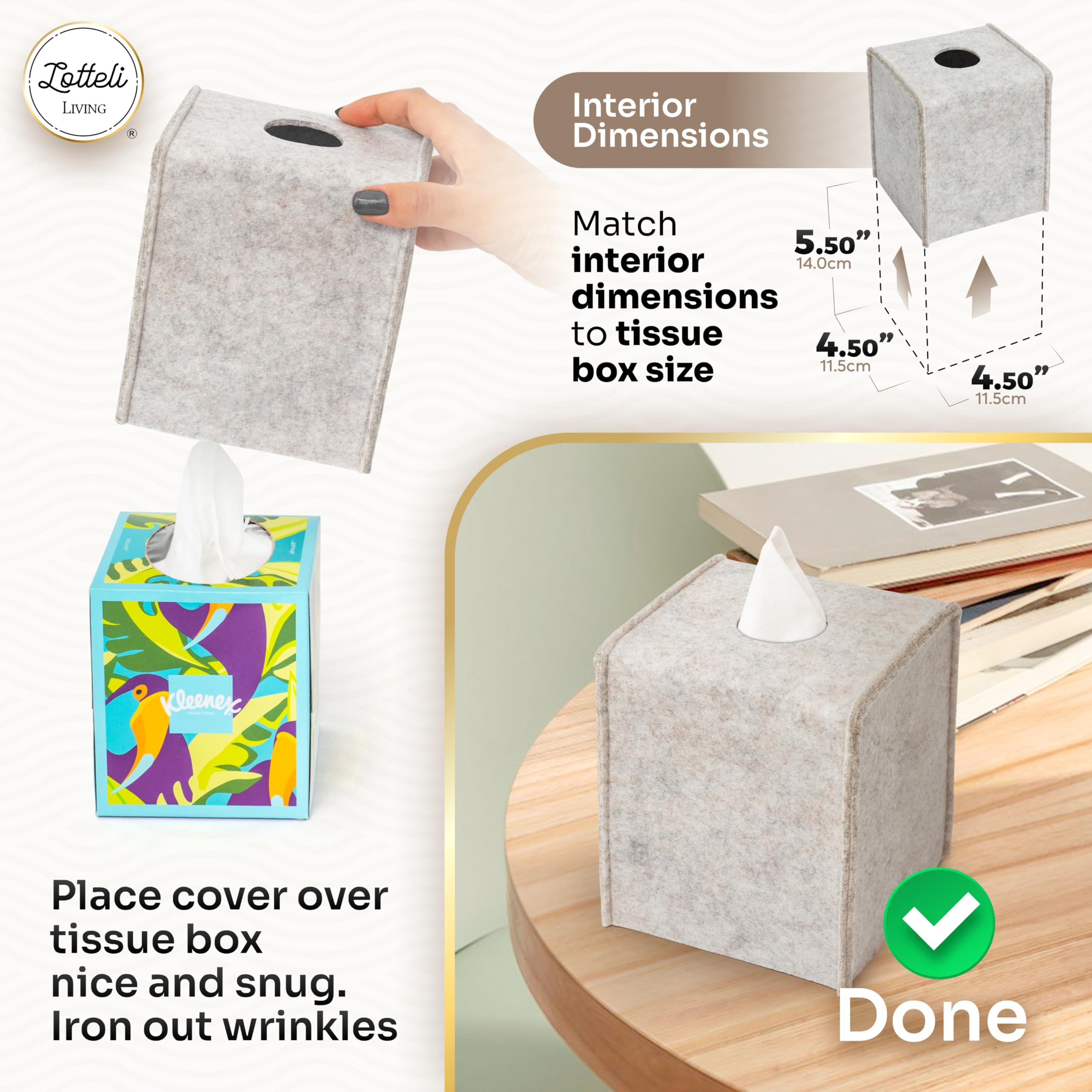 2 Pack Decorative Felt Tissue Box Cover - Modern Square Oatmeal Tissue Box Holder for Living Room, Bedroom & Bathroom Organization