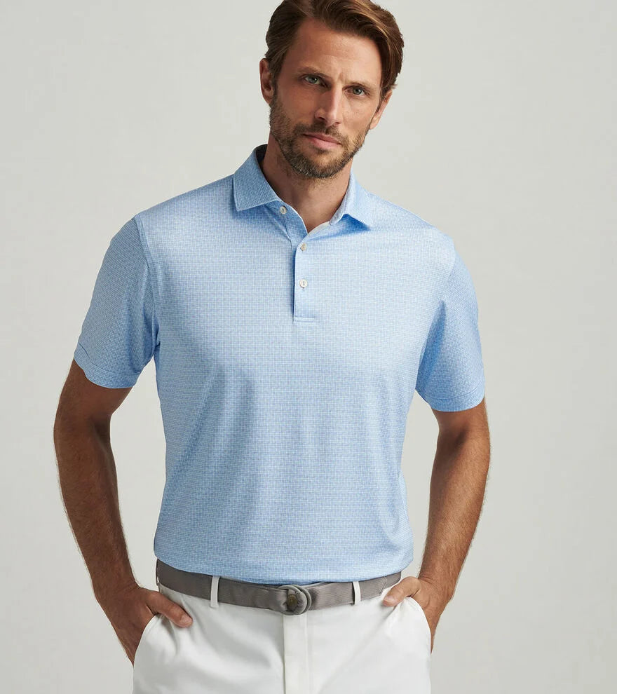 Peter Millar Men's Vega Performance Jersey Polo Shirt - Moisture-Wicking, Breathable Golf Shirt in Cottage Blue | Perfect for Golf, Tennis & Casual Wear
