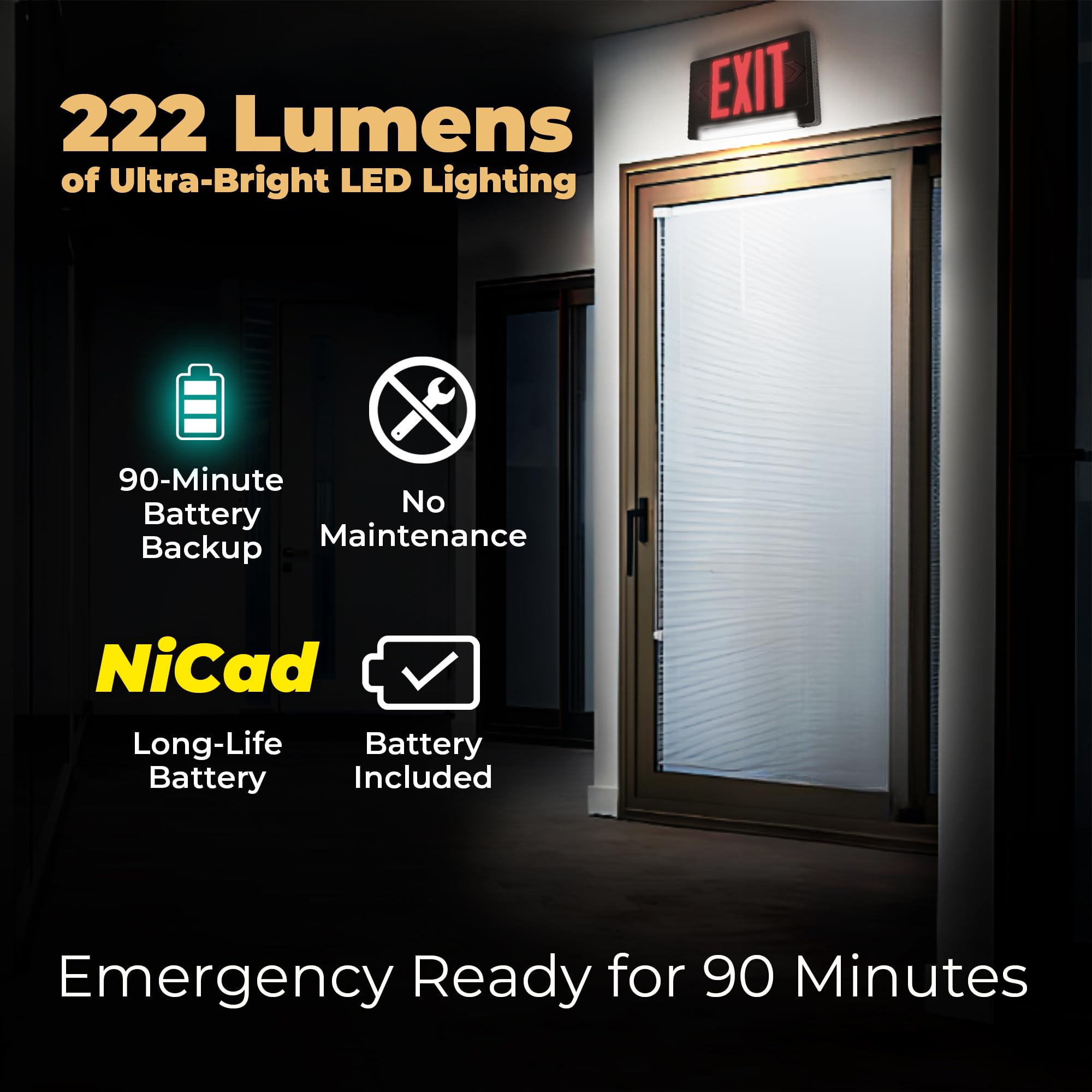 LFI Lights Compact Red LED Exit Sign with Emergency Backup - Adjustable Light Bar, UL Listed, Wall/Ceiling Mount for Business Safety (1 Pack) - Perfect for Offices, Warehouses & Public Buildings