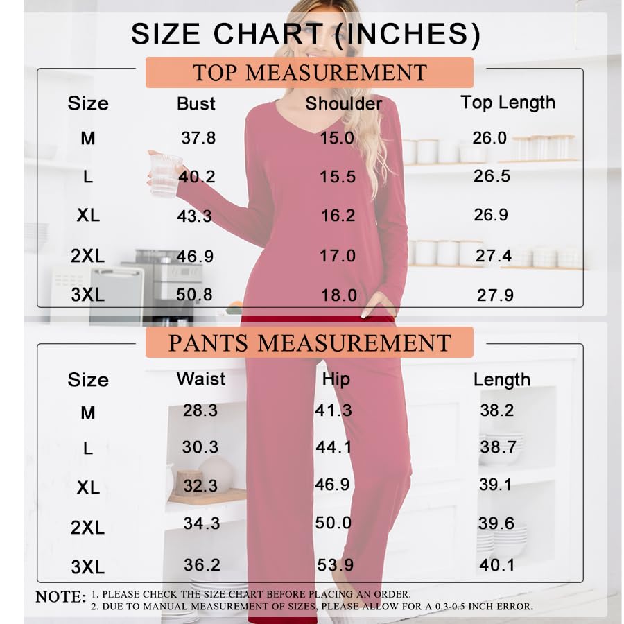 Syoss 2-Piece Women's Fall Pajama Set - Long Sleeve Cozy Lounge Sleepwear with Pockets | Perfect for Relaxing at Home, Sleepovers & Cold Weather Comfort