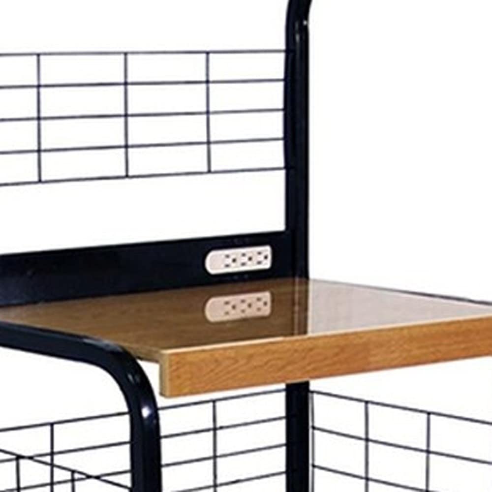 HomeRoots Black & Natural Metal Modern Microwave Kitchen Cart - Space-Saving Storage for Small Kitchens & Dorms