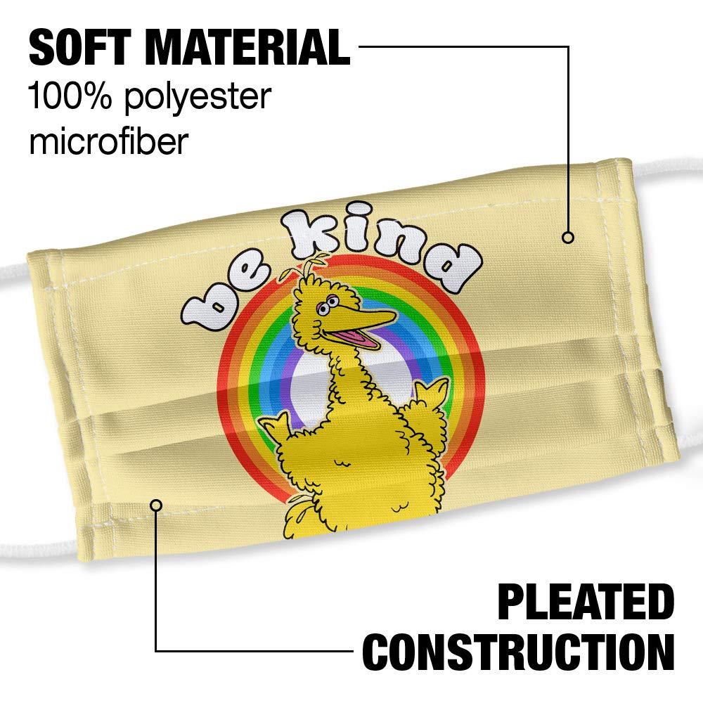 Popfunk Sesame Street Be Kind 1-Ply Reusable Face Mask with Adjustable Nose Wire - Unisex Washable Cloth Mask for Adults & Kids - Perfect for School, Work, Travel and Daily Protection