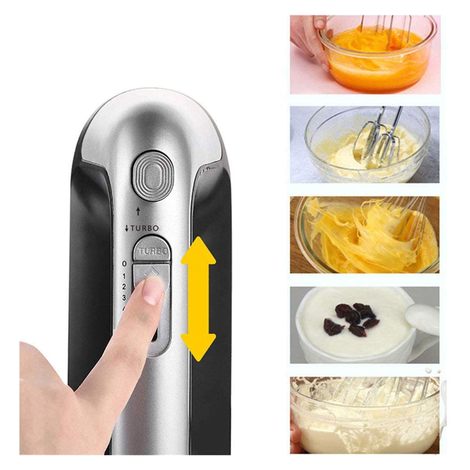 HHWKSJ 5-Speed Electric Hand Mixer with 4 Stainless Steel Attachments (2 Dough Hooks & 2 Beaters) - Perfect for Baking Cakes, Whipping Cream, Mixing Cookie Dough & More - Ideal for Home Bakers & Kitchen Enthusiasts (White)