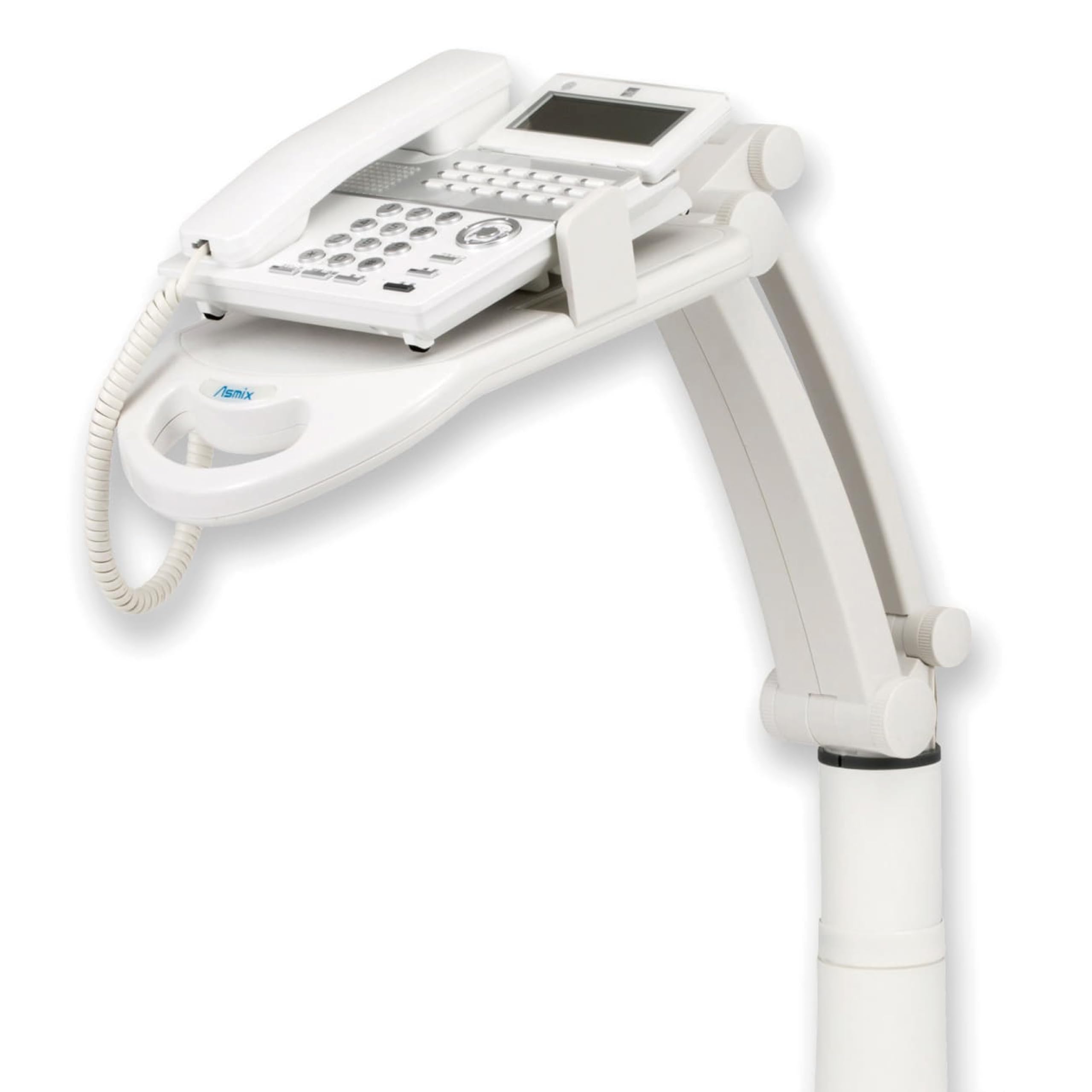 Asuka TS9802 Adjustable Telephone Stand for Desk - Flexible Office Phone Holder, Space-Saving Design, Easy to Install (White) - Perfect for Home Office, Call Centers & Workspace Organization