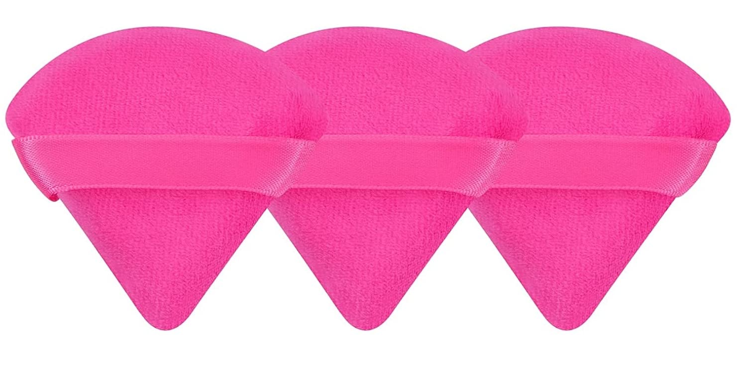 TopFinder® Velour Powder Puff - Soft Triangle Makeup Sponge for Loose & Body Powder - 3pc Set - Perfect for Contouring, Foundation Blending & Eye Makeup Application - Essential Beauty Tools for Flawless Makeup Finish