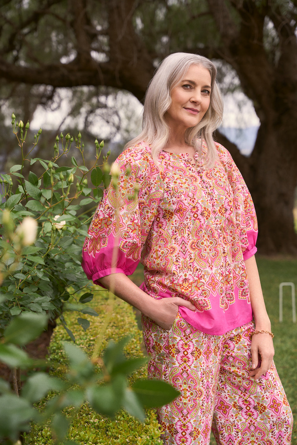Stylish Cotton Blouse with Moroccan Tile Print - Perfect for Casual Wear, Office Outfits & Boho Fashion
