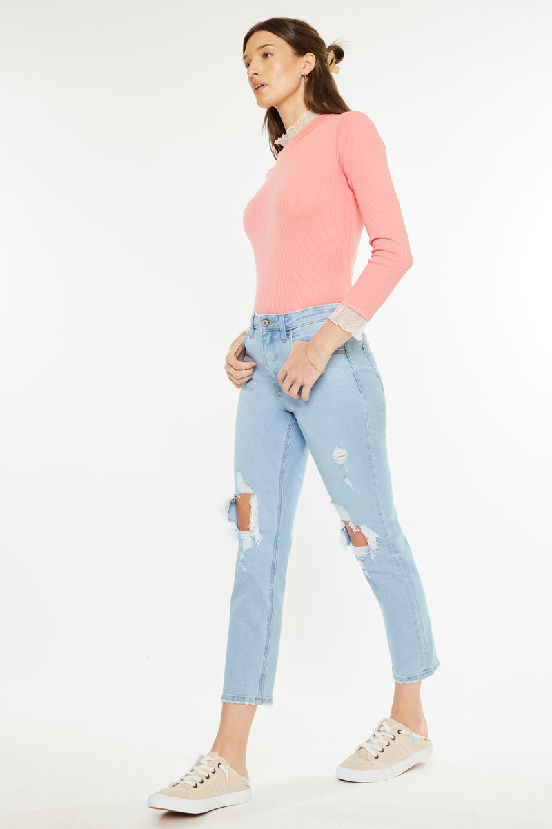 Norrine High Rise Slim Straight Leg Jeans for Women - Stretchy Denim Pants with Comfortable Fit - Perfect for Work, Casual Outfits & Everyday Wear