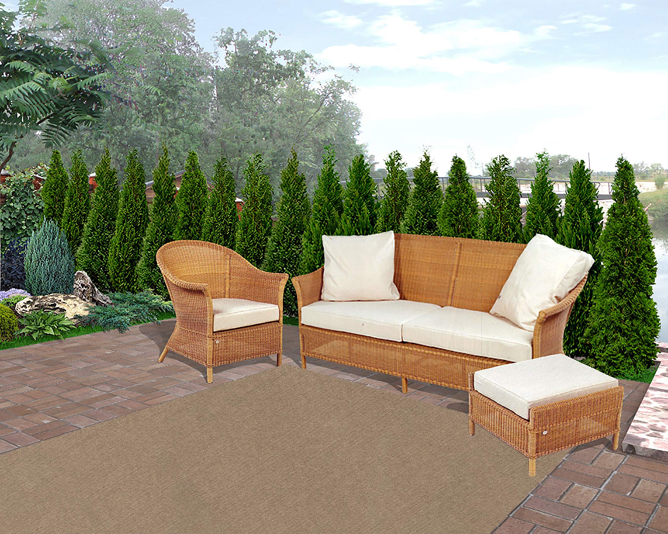 Premium Indoor/Outdoor Recycled PET Fiber Rug - Eco-Friendly 5' x 8' Taupe Area Rug for Patio, Deck, Picnic & Backyard - Waterproof & Durable Outdoor Carpet for Garden, Gazebo & Poolside Use