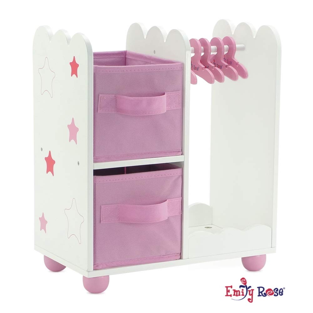Emily Rose 14 Inch Doll Pink Wardrobe Closet with 5 Hangers - Storage Armoire for 14