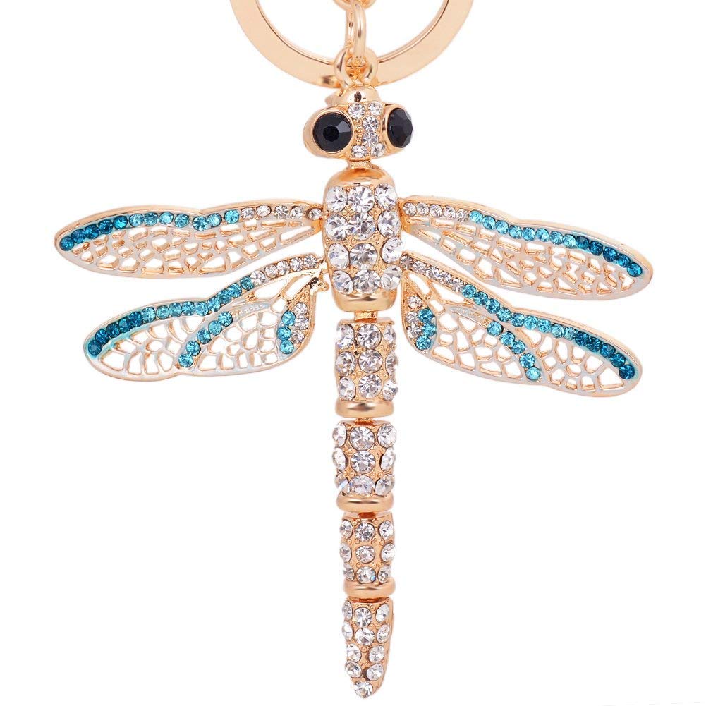 **Blue Crystal Dragonfly Keychain with Movable Wings - Elegant Handbag Charm, Purse Pendant, Unique Boutique Gift for Women & Friends (Perfect for Everyday Carry, Gifts, and Fashion Accessories)**