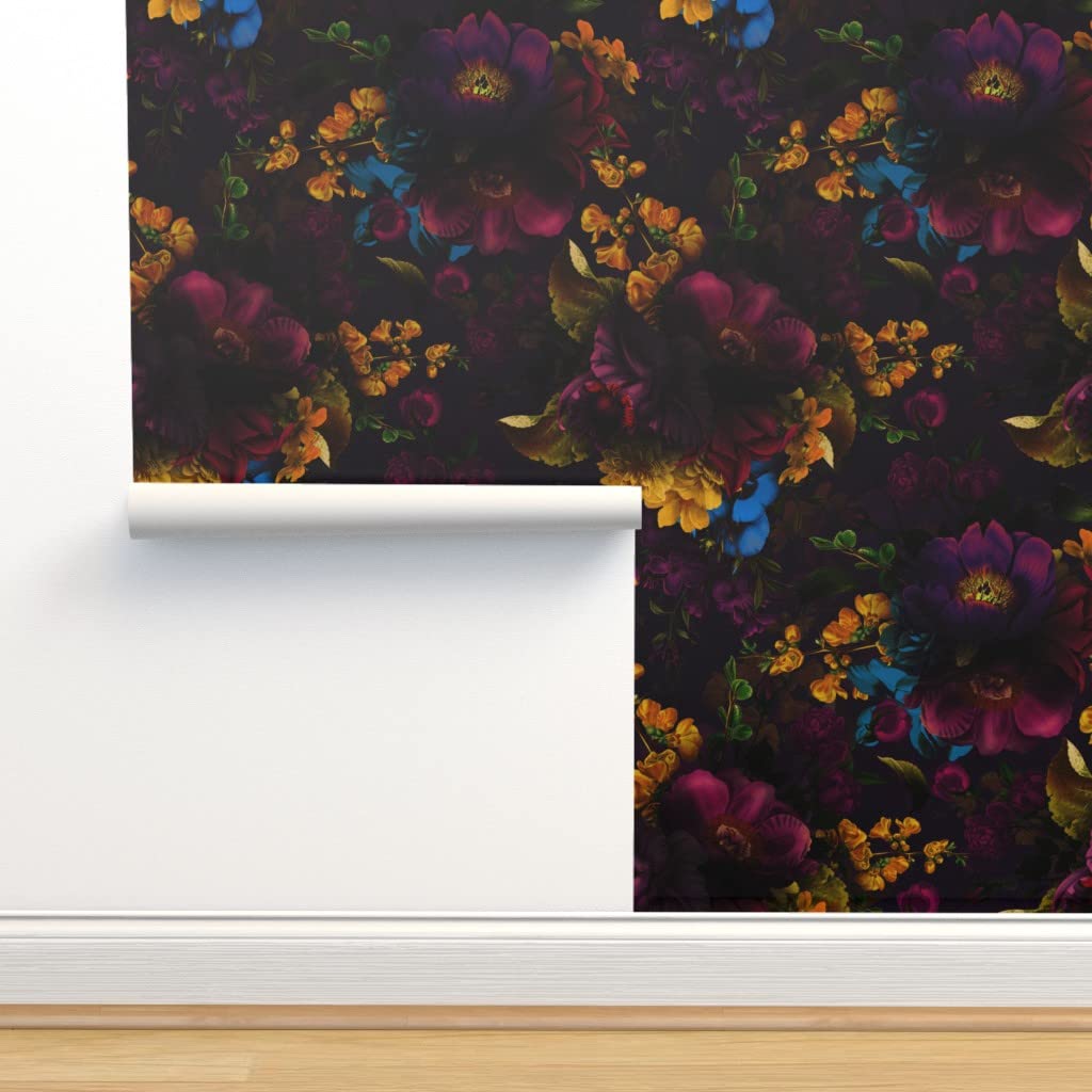 Floral Peel & Stick Wallpaper Swatch - Vintage Dark Floral Bouquet, Removable Self-Adhesive Wallpaper for Bedroom, Nursery & Home Decor | Nature-Inspired Blossom Design by Spoonflower