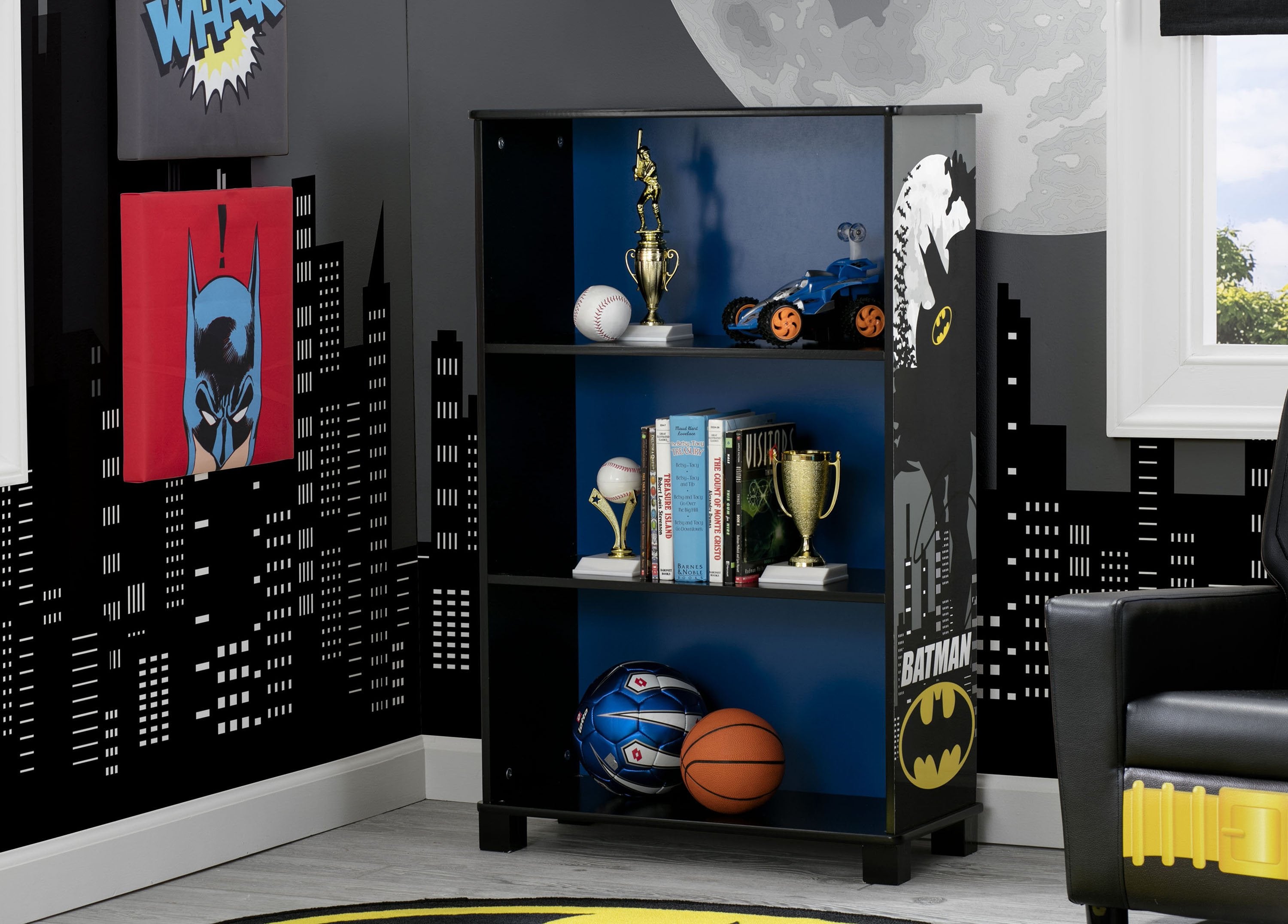 Batman Deluxe 3-Tier Bookcase - Wooden Bookshelf for Comics, Collectibles & Display - Perfect for Home Office, Living Room & Game Room Decor