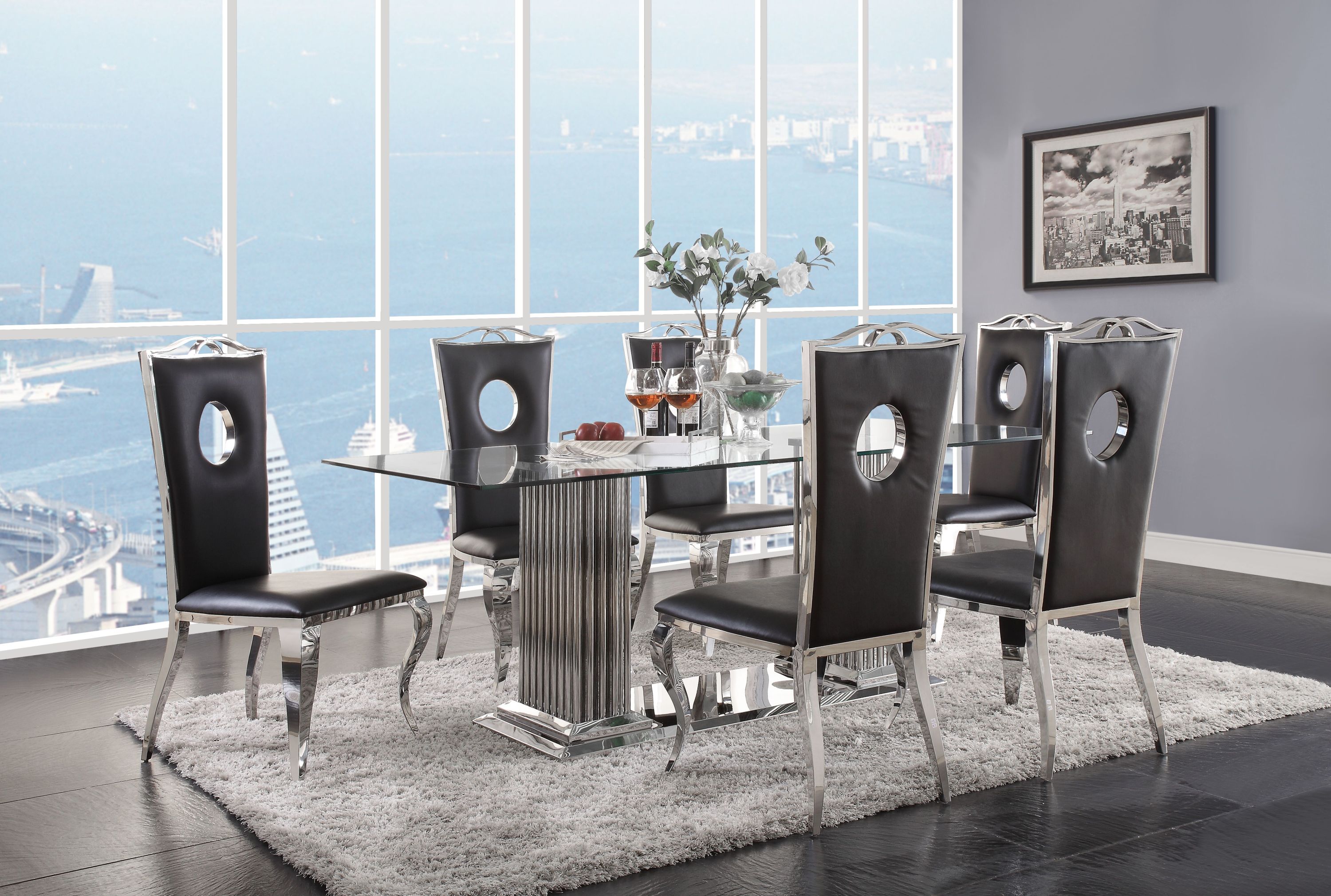 Modern Black & Stainless Steel Dining Chairs with Cutout Back Design - Set of 2 Contemporary Kitchen Chairs for Dining Room, Breakfast Nook or Office Workspace