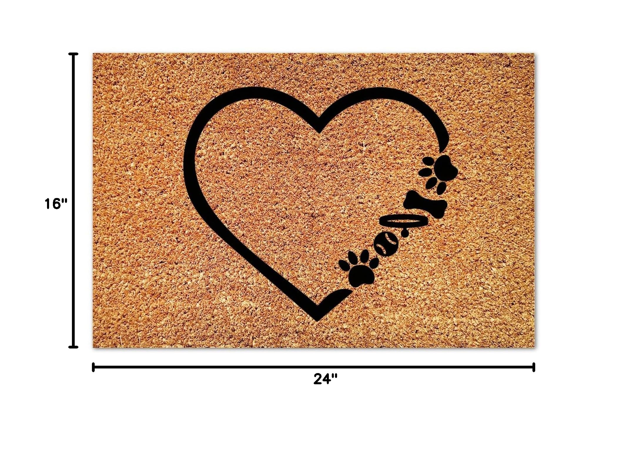 Natural Coir Doormat with Non-Slip Backing - Paw Print & Heart Design, Pet Lover's Welcome Mat for Indoor/Outdoor Use, Perfect for New Homeowners, Entryways, and Pet-Friendly Spaces