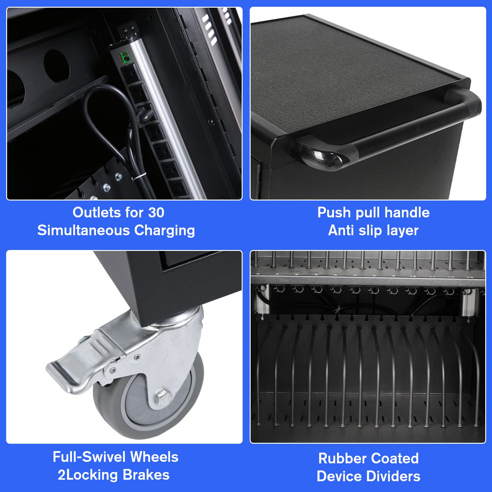 30-Device Mobile Charging Cart with Lock & Key - Secure Storage for iPads, Chromebooks & Laptops - Rolling Tech Cart for Classroom, Library, Office & School Use - Black