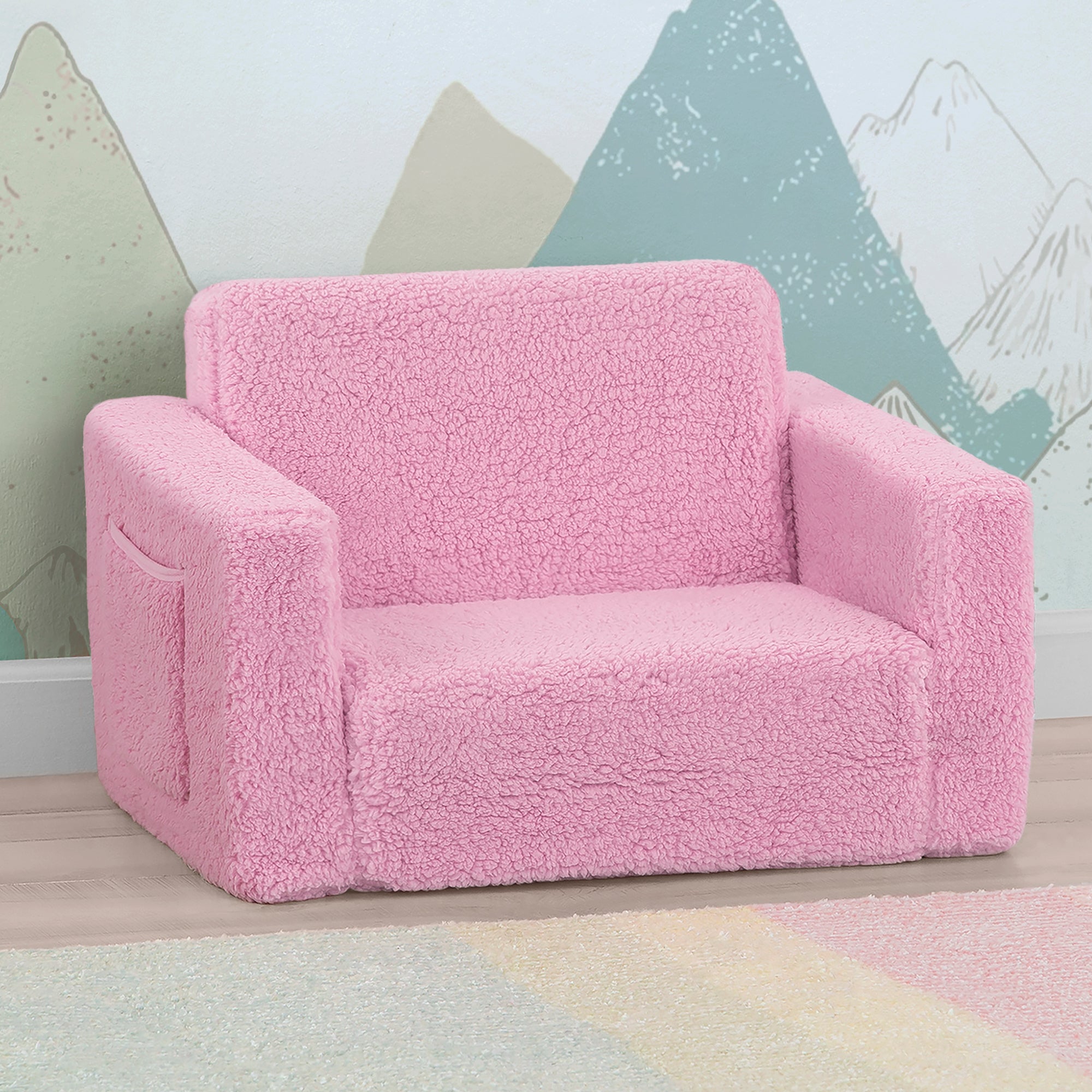 Cozy Flip Out Sherpa 2-in-1 Convertible Kids Chair to Lounger - Soft Plush Convertible Seating for Children's Bedroom, Playroom & Nursery - Perfect for Reading, Relaxing & Playtime