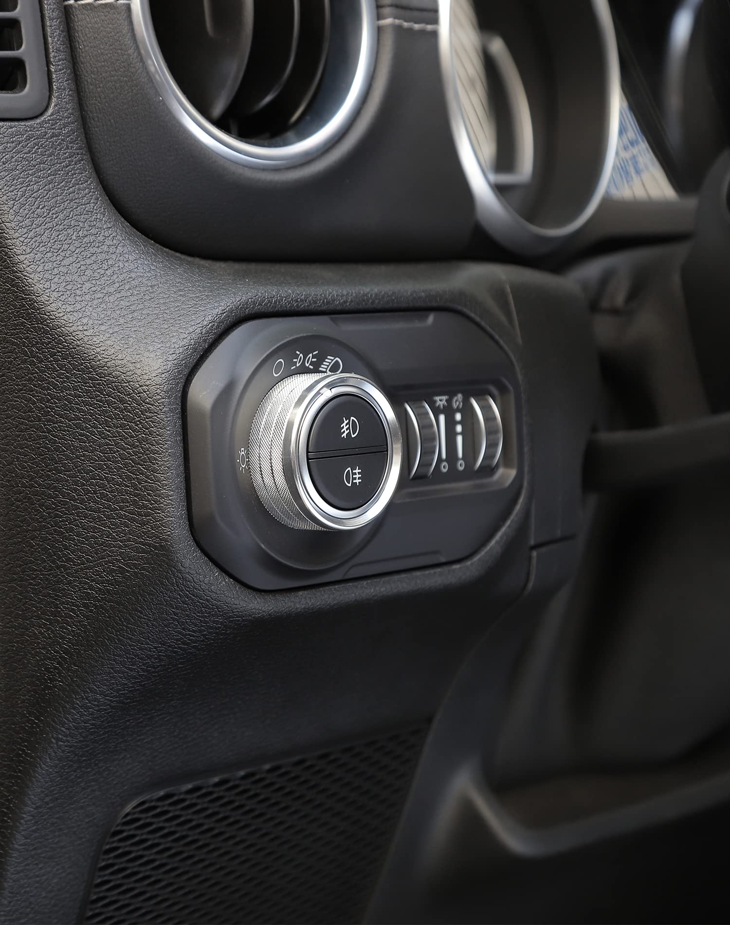 JeCar Aluminum Alloy AC Switch Knob Cover & Headlight Knob Trim - Compatible with Jeep Wrangler JL/JLU (2018-2023) & Gladiator (2020-2023) - Silver Finish - Interior Accessory Upgrade for Off-Road & Daily Driving