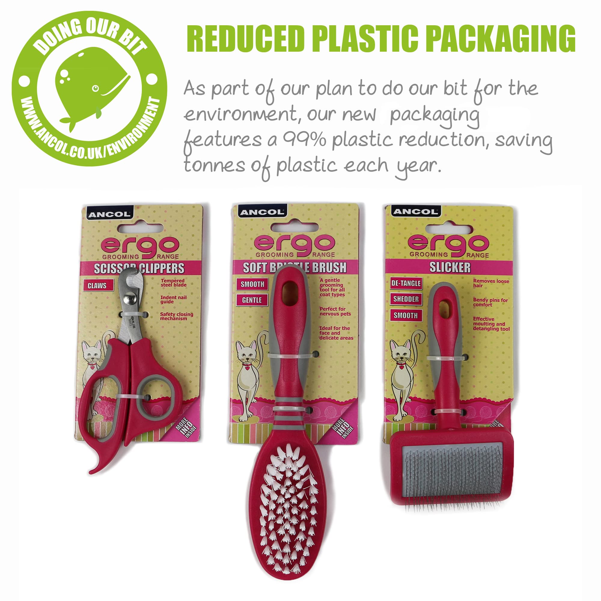 Ergo Cat Deshedding Brush - Gentle Pet Grooming Tool for Shedding & Hair Removal - Soft Pink - Perfect for Long & Short Haired Cats at Home or Travel
