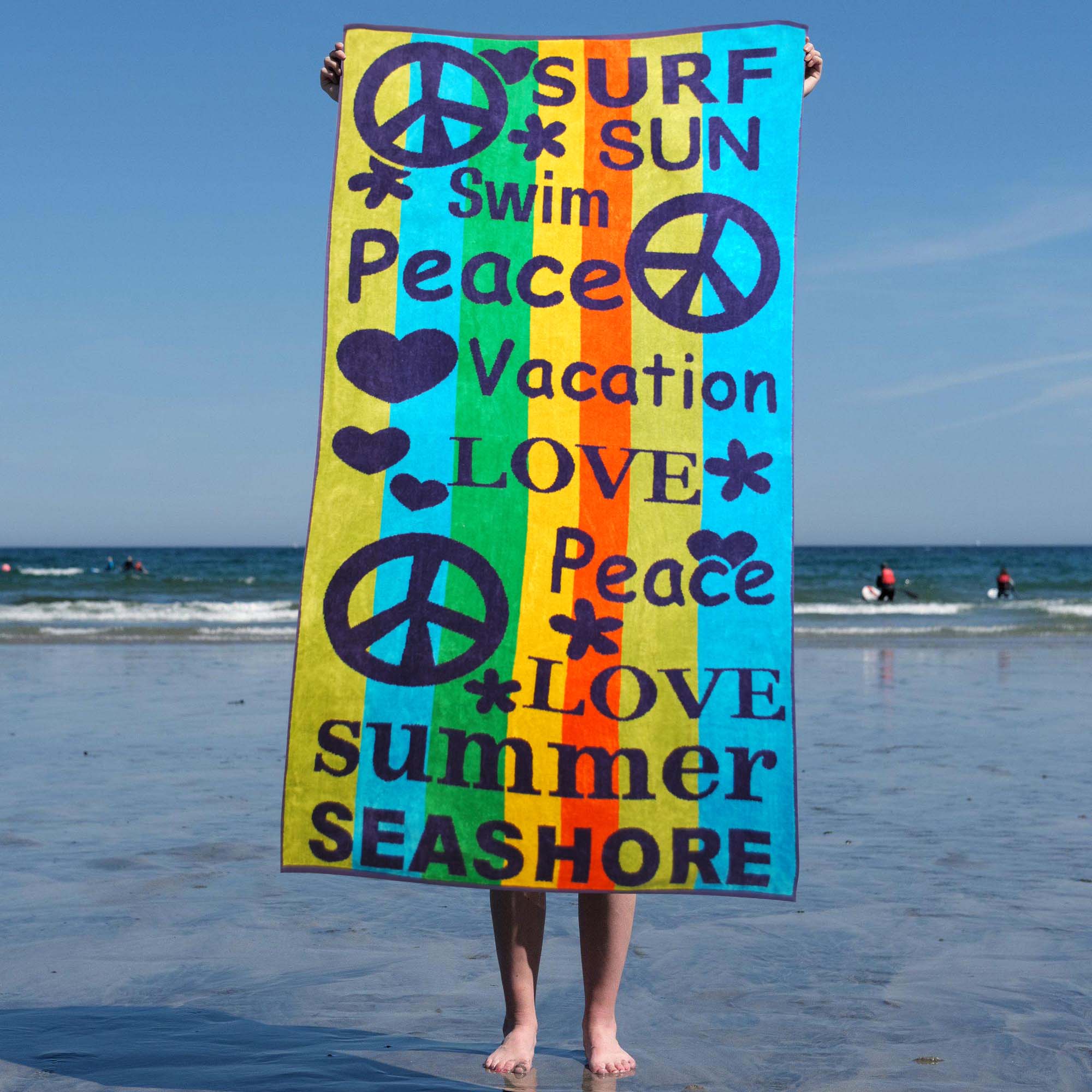 Peace Love Oversized Cotton 2 Piece Beach Towel Set - Soft & Absorbent Bath Towels for Pool, Beach, Yoga & Gym - Perfect Summer Gift for Women & Men