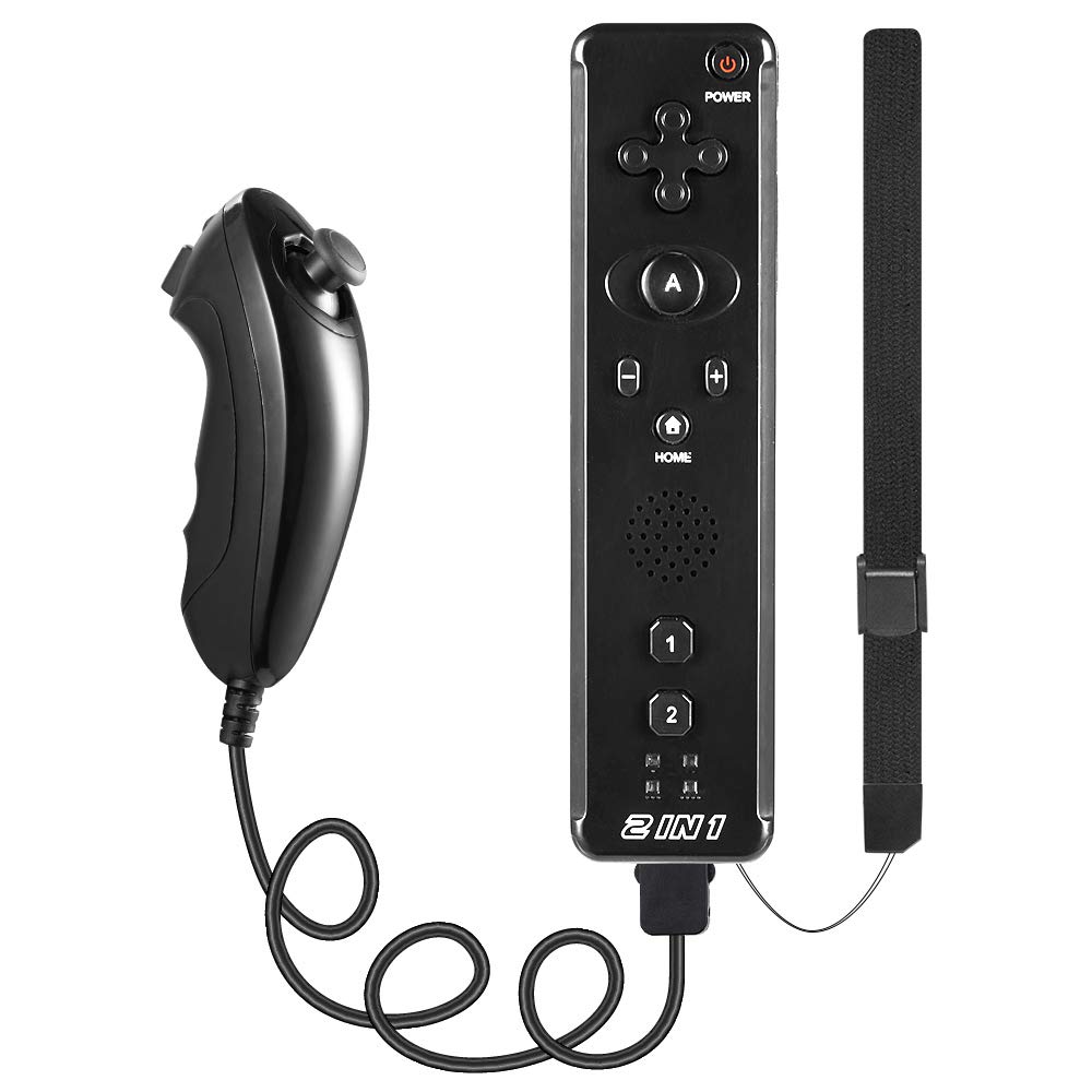 MODESLAB Wii Remote and Nunchuk Controller with MotionPlus & Speaker - Wireless Gamepad for Wii & Wii U - Black | Perfect for Family Gaming & Fitness Activities