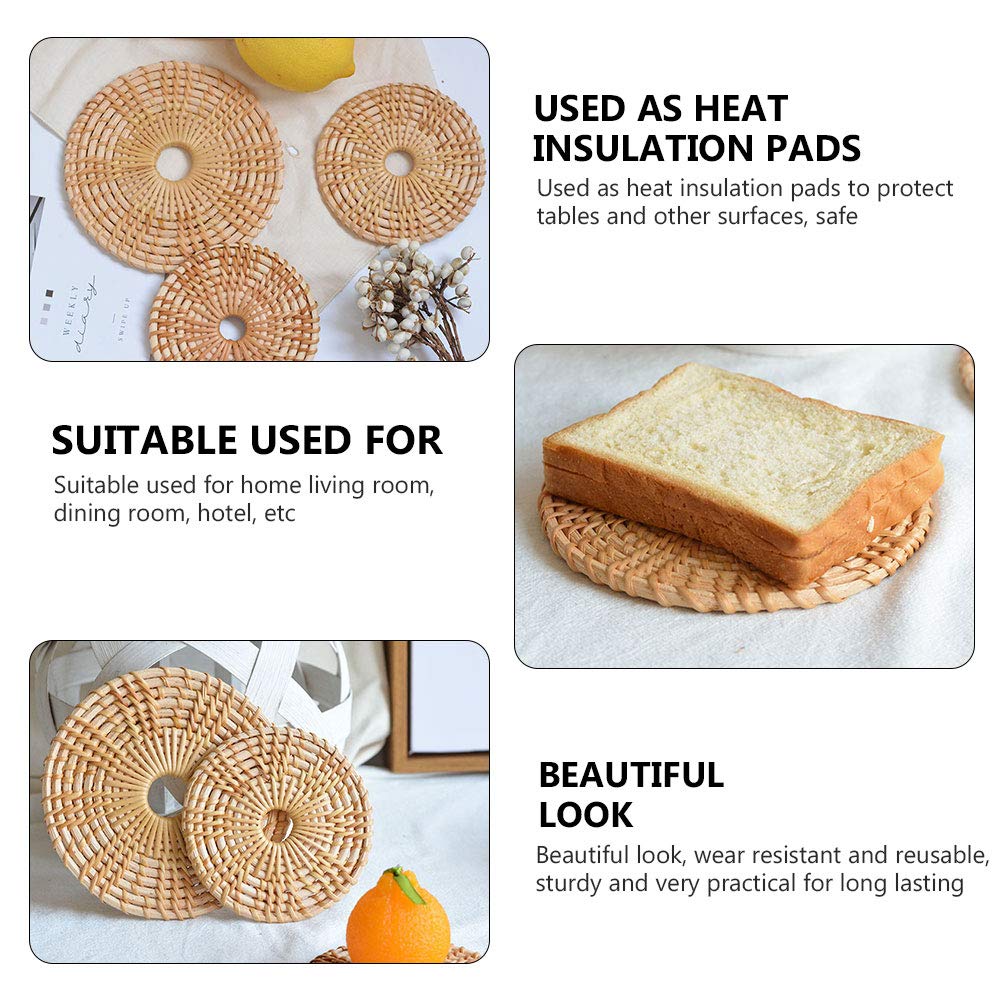 8-Piece Bamboo Woven Coasters Set - Handmade Heat Insulating Cup Pads & Placemats - Natural Rattan Tabletop Protectors for Hot Drinks & Dining Decor