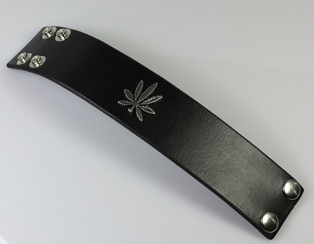 Stylish Cannabis Leaf Leather Wristband for Men & Women - Trendy Adjustable Bracelet for Festival, Rave, and Everyday Wear