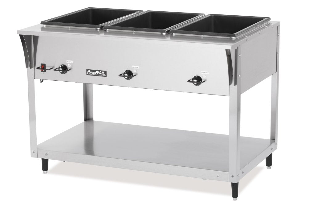 Vollrath ServeWell SL 46 Commercial Hot Food Table with 3 Stainless Steel Wells & Undershelf - 208/240V Electric Buffet Server for Catering, Restaurants, and Cafeterias