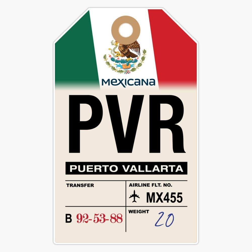 Puerto Vallarta (PVR) Airline Luggage Tag Decal - Durable Vinyl Bumper Sticker 5 Inch - Perfect for Suitcases, Passports & Travel Accessories - Great Gift for Frequent Flyers