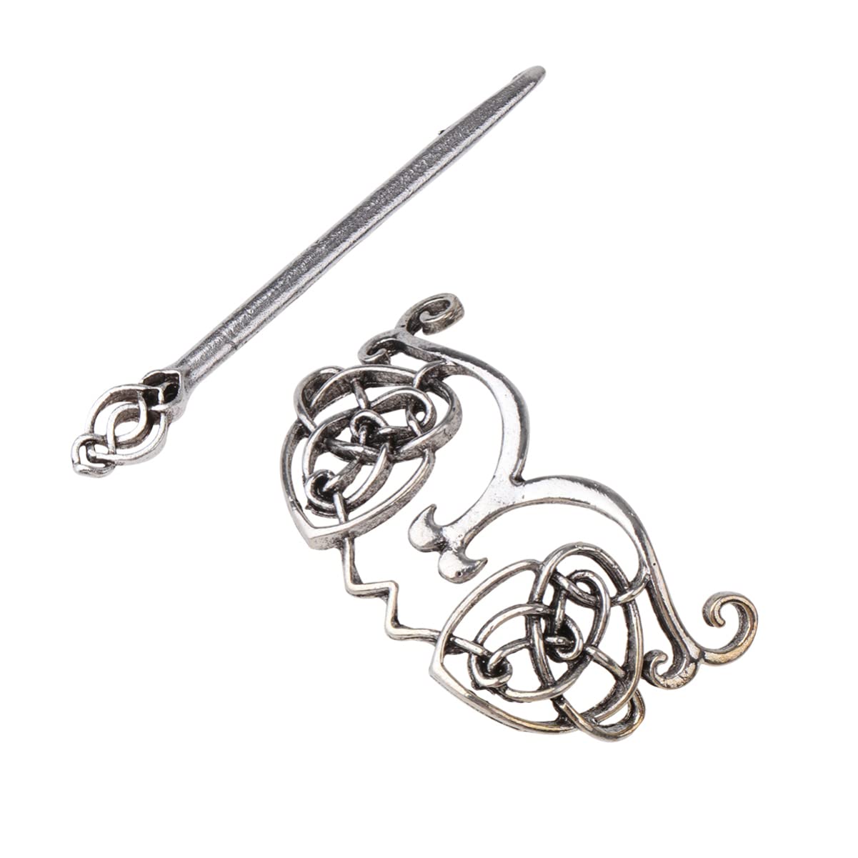 2Pcs Silver Celtic Viking Jewelry Hair Pins - Authentic Norse Hair Clips & Hair Slides for Women - Perfect for Medieval Reenactments, Viking Weddings, and Cosplay (Color: Silver)