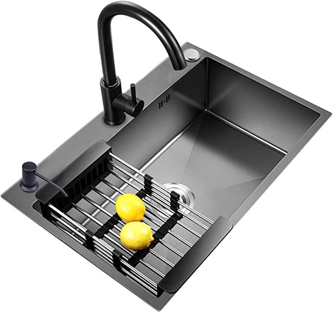 Premium 304 Stainless Steel Undermount Kitchen Sink - Large Capacity Single Bowl Bar Workstation Sink with Drain Assembly | Durable Black Nano Coating | Ideal for Home Kitchens, Restaurants & Commercial Use