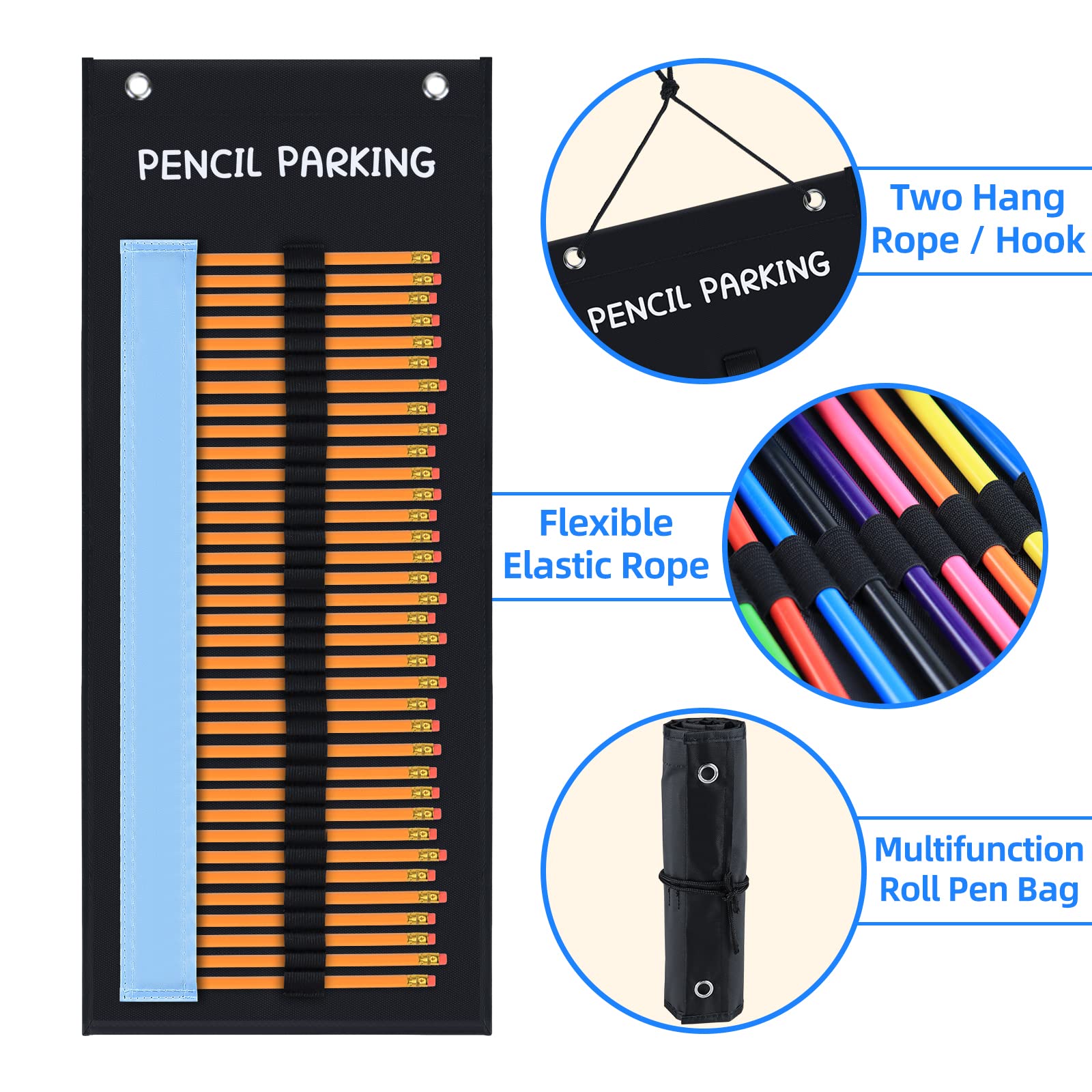 2-Pack Black Hanging Pencil Holder for Classroom - Organize Pens, Colored Pencils & School Supplies - Each Holds 36 Pencils - Perfect for Teachers, Students & Back to School Organization