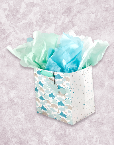 Dinosaur Themed Baby Shower Gift Bags - Medium Square Party Favor Bags for Birthdays, Baby Showers & Celebrations