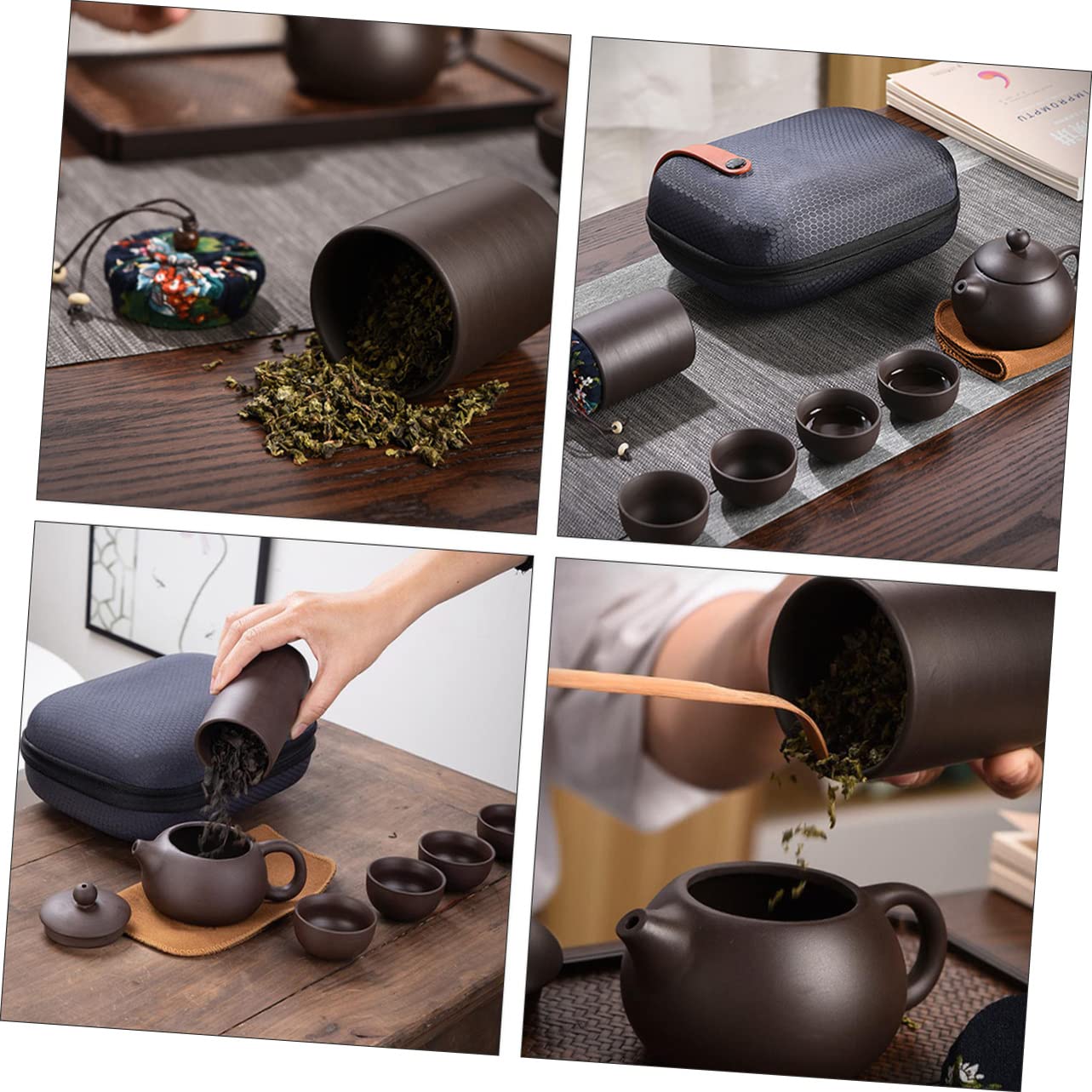 UPKOCH Portable Travel Tea Set - 1 Purple Clay Zisha Teapot with Ceramic Coffee Cups, Chinese Tea Kettle for Outdoor Camping & Office Use | Ceramic Teaware Gift Set for Tea Lovers