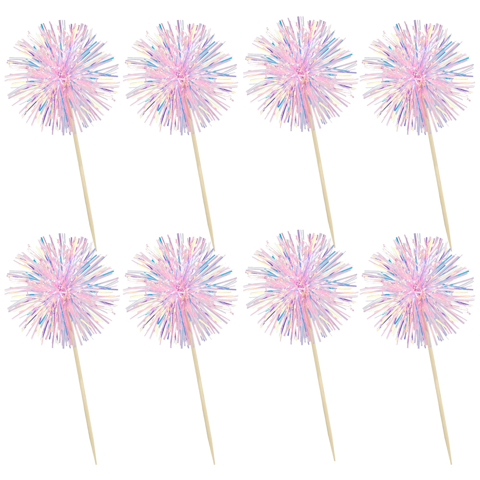 Ephlyn 30Pcs Foil Firework Cupcake Toppers - Happy Birthday Cake Decorations, Tinsel Flower Drink Stirrers, Cocktail & Fruit Toothpicks for Valentine's Day, Baby Shower, Wedding & Party Decor (Pink) - Perfect for Dessert Tables, Cocktail Bars & Festive Celebrations