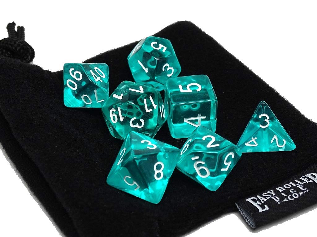 Premium Teal Translucent Polyhedral Dice Set - 7-Piece RPG Dice for Dungeons & Dragons, Pathfinder & Tabletop Games - Includes Free Dice Bag - Perfect for Gifts & Game Nights