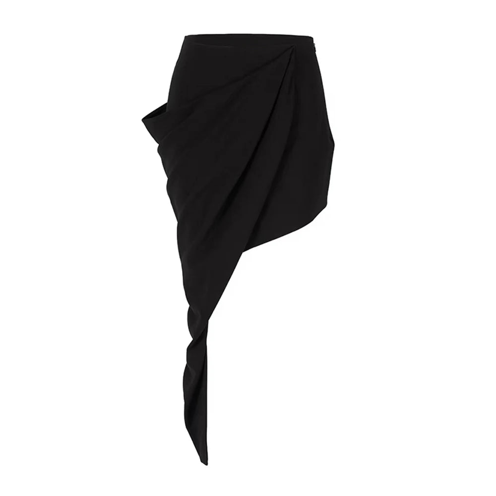 Black High Waist Asymmetrical Mini Skirt for Women - Casual Solid Color Irregular Hem Minimalist Skirt | Perfect for Date Night, Office Wear & Summer Outfits