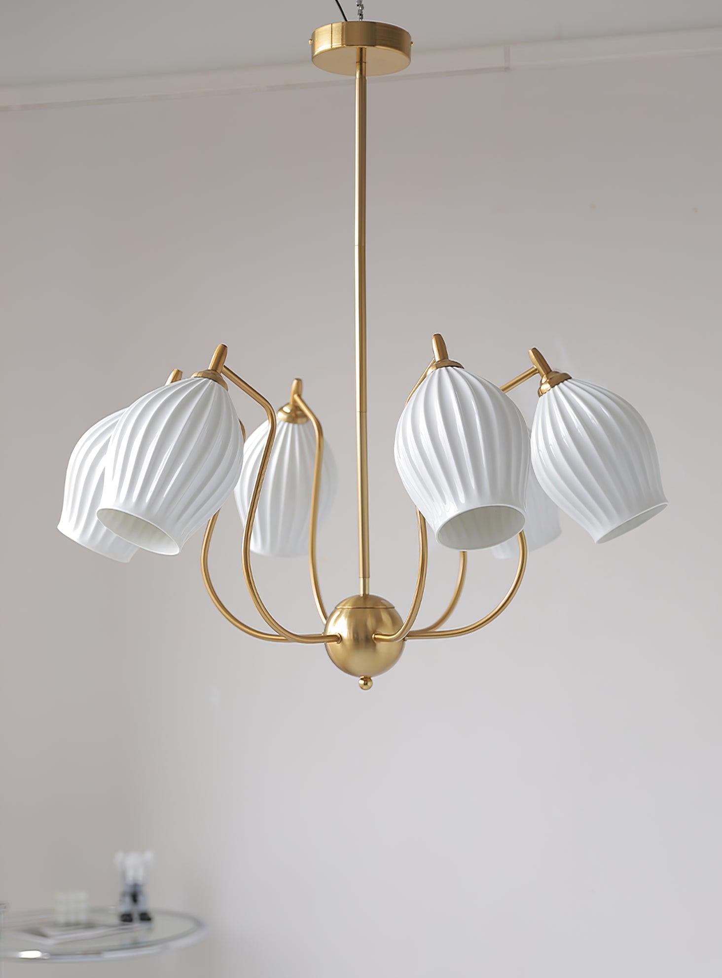 Elegant Ceramic Ribbed Chandelier - Modern Handcrafted Pendant Light Fixture for Dining Room, Living Room & Bedroom Decor