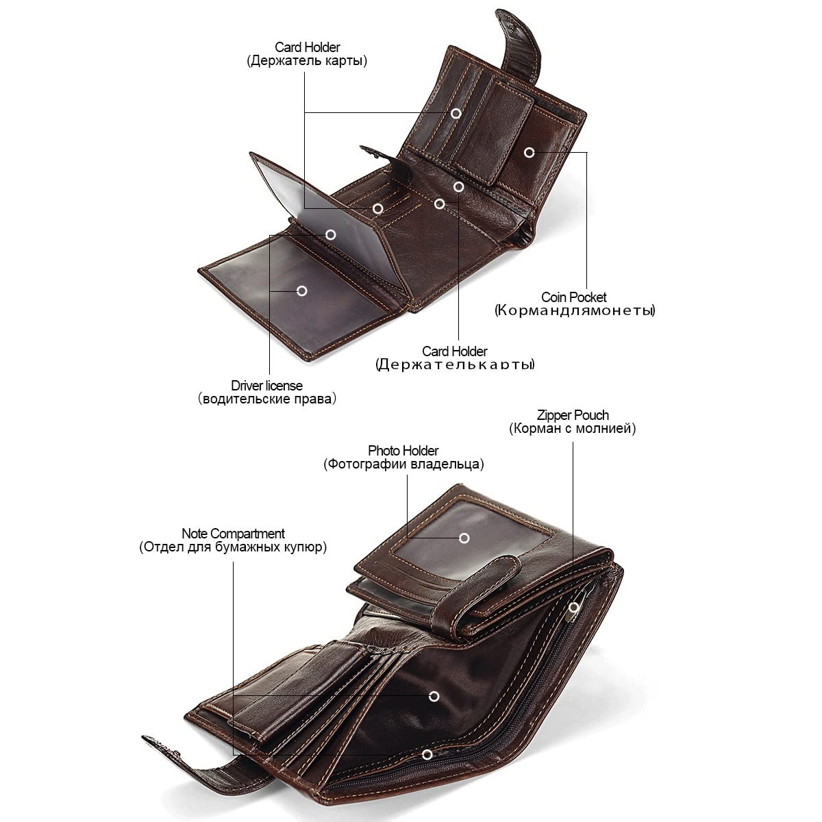 Genuine Leather Men's Wallet - RFID Blocking Multi-Card Holder with Money Clip, Slim Bifold Design (10x13.5x2cm) - Perfect for Everyday Carry, Business & Travel