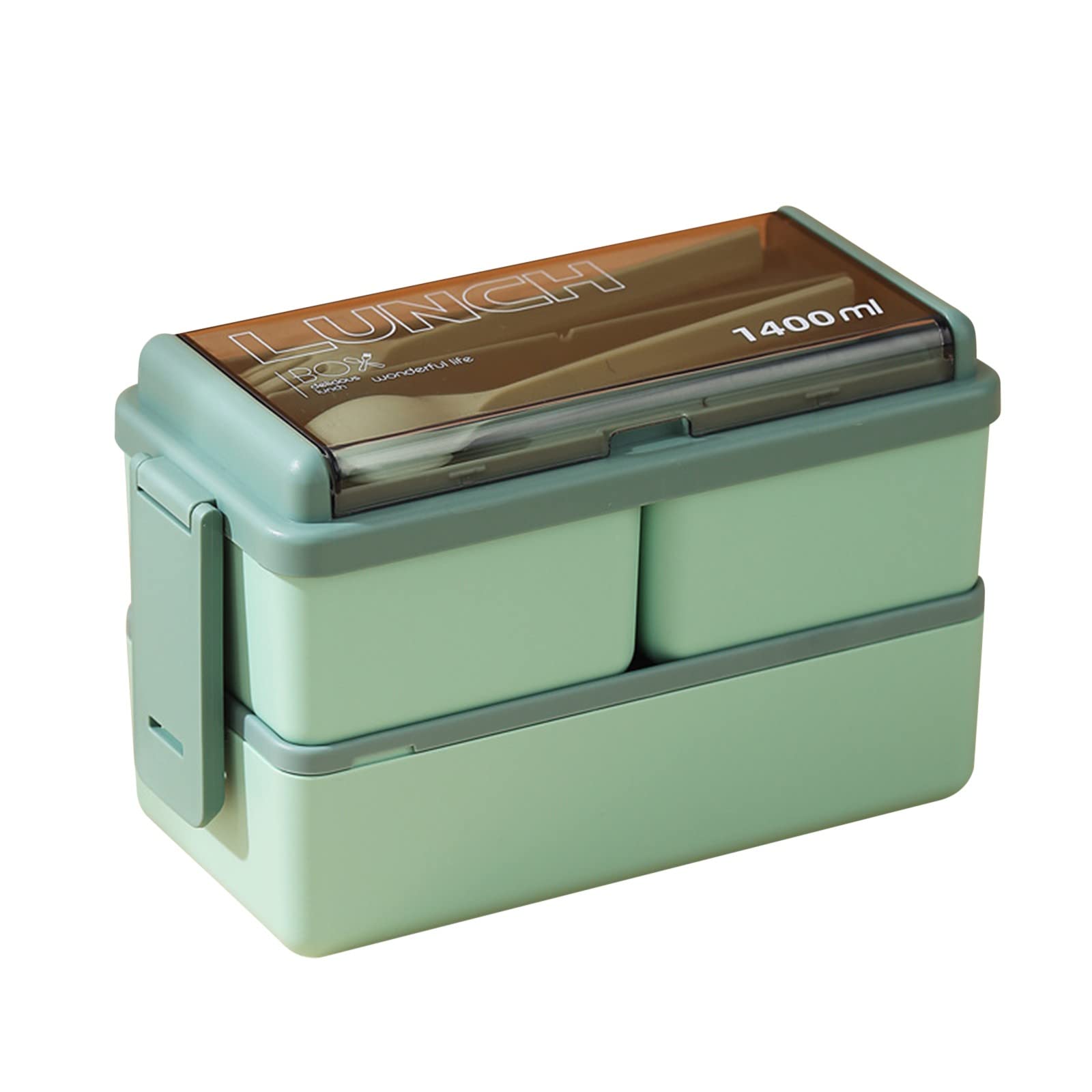 Double Layer Microwave Safe Plastic Lunch Box with Lid - Bento Style Compartment for Office, School & Meal Prep - Portable Reusable Food Container for Adults & Kids (B, One Size)