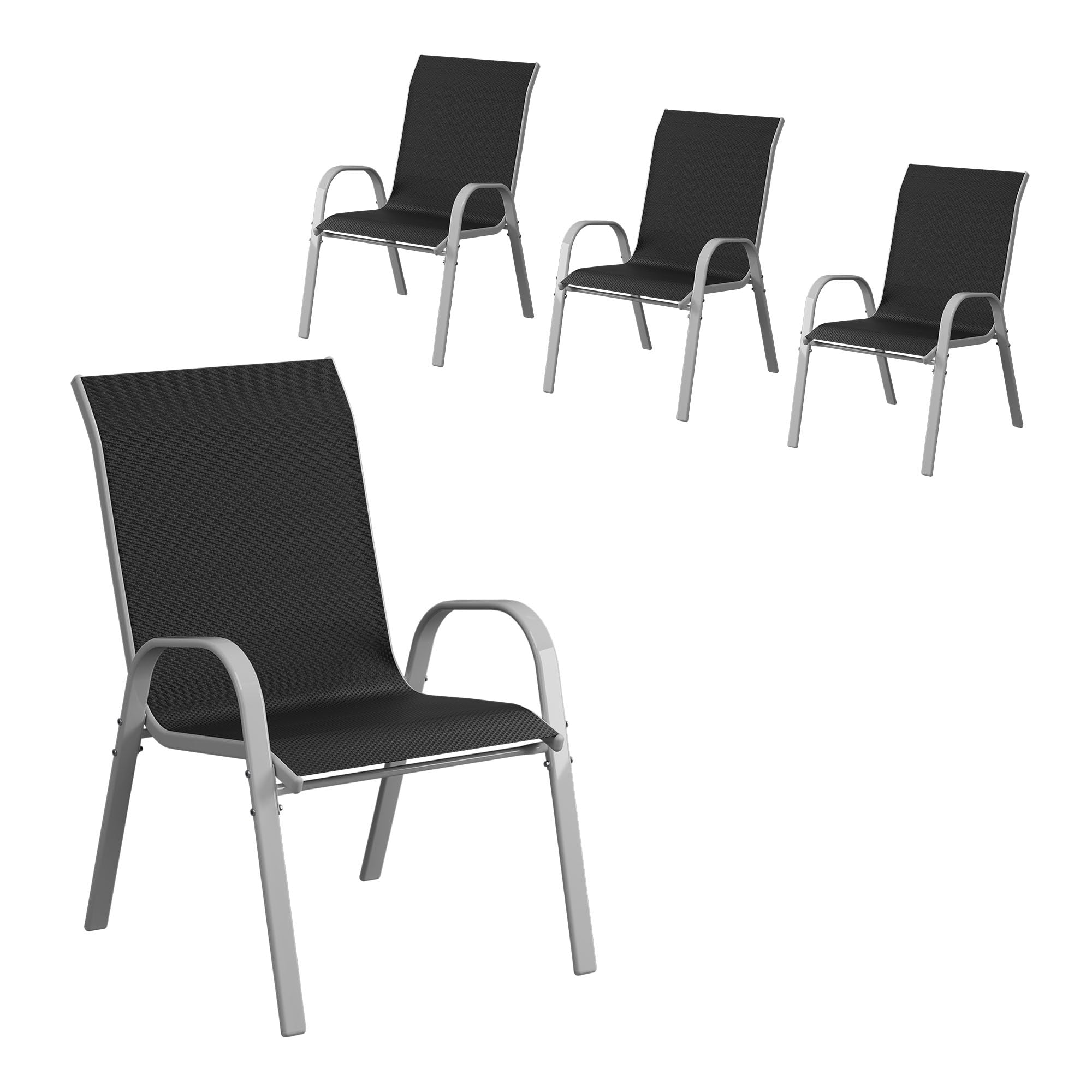 **Amopatio 4-Piece Stackable Patio Dining Chairs Set – All-Weather Outdoor Chairs, Breathable & Comfortable, Silver & Black – Perfect for Backyard, Deck, Garden, or Poolside Dining**